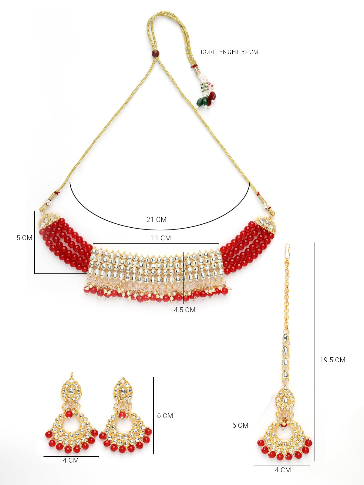 Sukkhi Decent Gold Plated Red Beadded With White Kundan Choker Necklace Set with Dangler Earring & Maangtikka Jewellery Set for Women & Girls|Set of 1|N73502 N73502