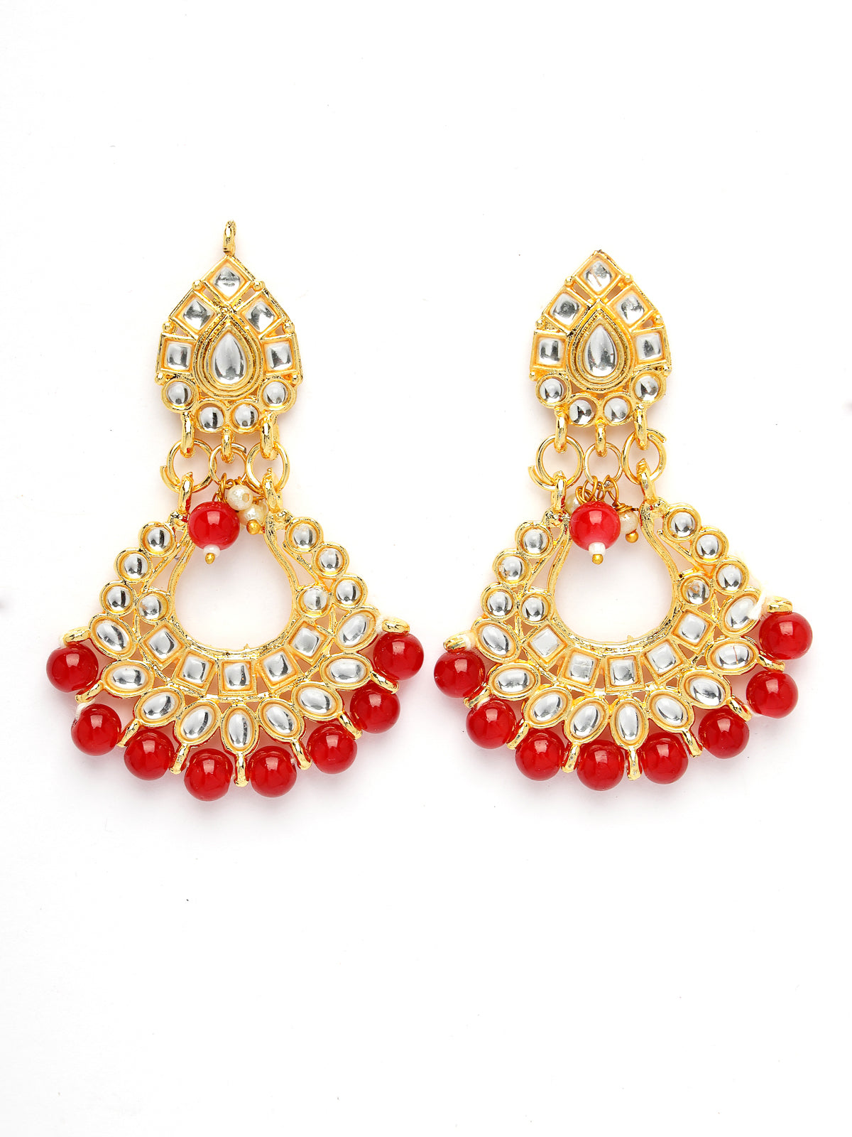 Sukkhi Decent Gold Plated Red Beadded With White Kundan Choker Necklace Set with Dangler Earring & Maangtikka Jewellery Set for Women & Girls|Set of 1|N73502 N73502