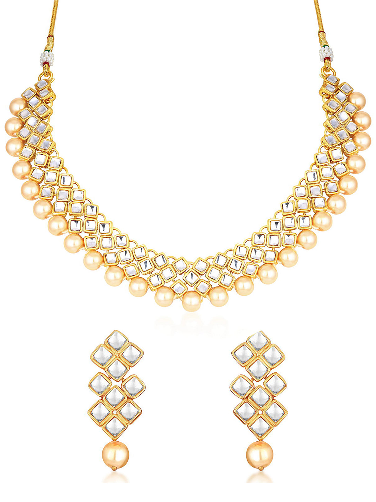 Sukkhi Glimmery Pearl Gold Plated Kundan Choker Necklace Set for Women N73523