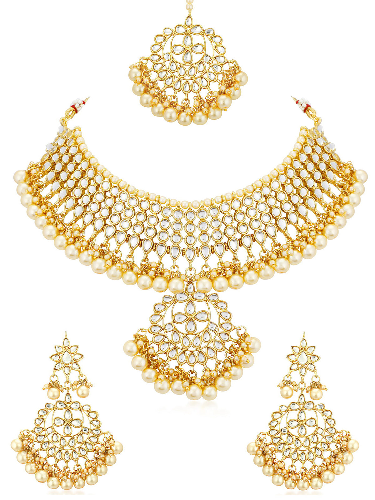 Sukkhi Trendy Kundan Gold Plated Pearl Choker Necklace Set for Women N73544