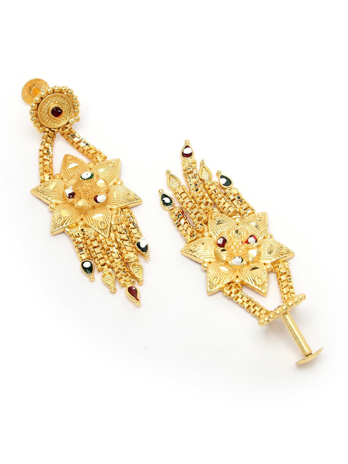 Sukkhi Decent Traditional 18 Gram High Gold Plated with Red Green Meenakari Work Adjustable Choker Necklace Set with Dangler Earrings Jewellery Set for Women & Girls|Set of 1|N73717