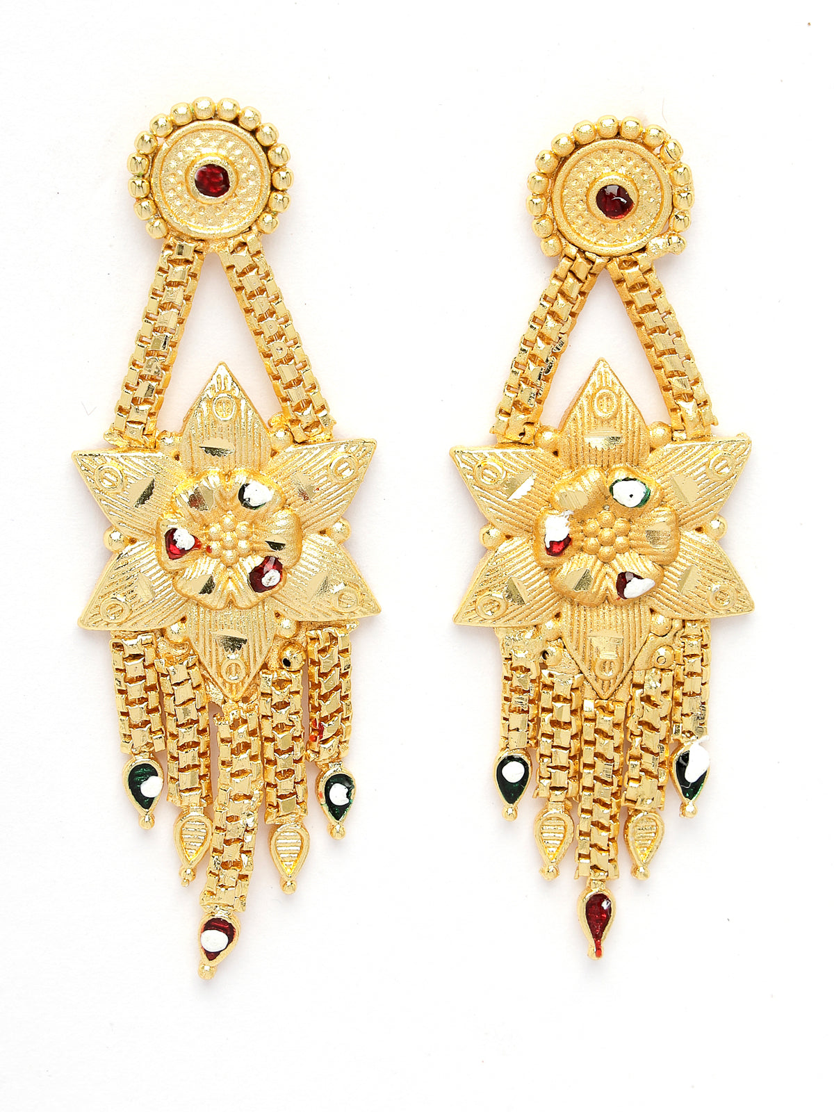 Sukkhi Decent Traditional 18 Gram High Gold Plated with Red Green Meenakari Work Adjustable Choker Necklace Set with Dangler Earrings Jewellery Set for Women & Girls|Set of 1|N73717