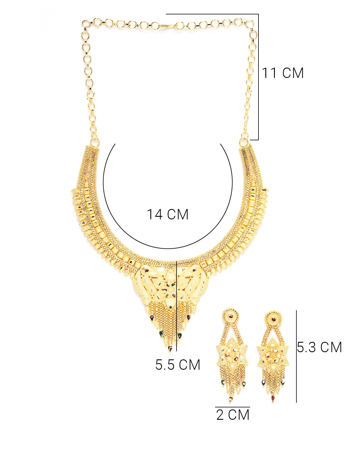 Sukkhi Decent Traditional 18 Gram High Gold Plated with Red Green Meenakari Work Adjustable Choker Necklace Set with Dangler Earrings Jewellery Set for Women & Girls|Set of 1|N73717
