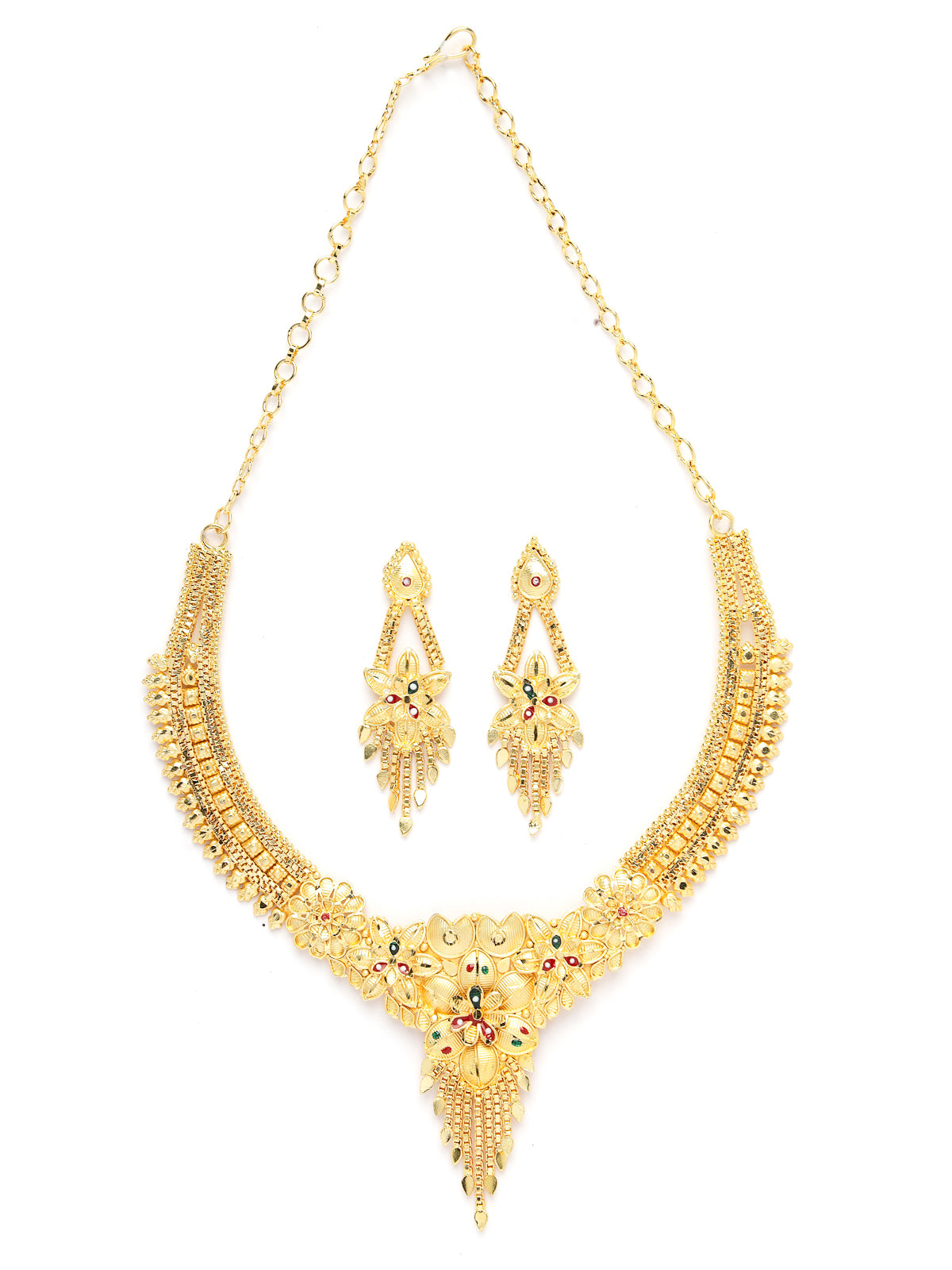 Sukkhi All-Season Trendy One Gram High Gold Plated With Red Green Meenakari Work Choker Necklace Set with Dangler Earrings Jewellery Set for Women & Girls|Set of 1|N73719