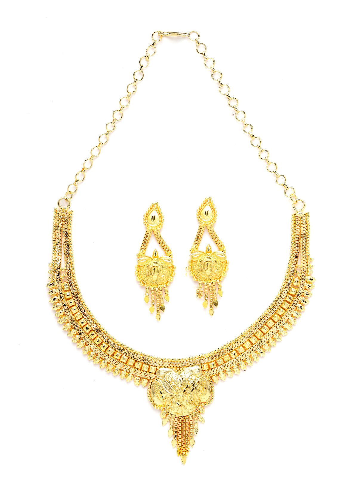 Sukkhi Stylish Traditional 18 Gram High Gold Plated Adjustable Choker Necklace Set with Dangler Earrings Jewellery Set for Women & Girls|Set of 1|N73723