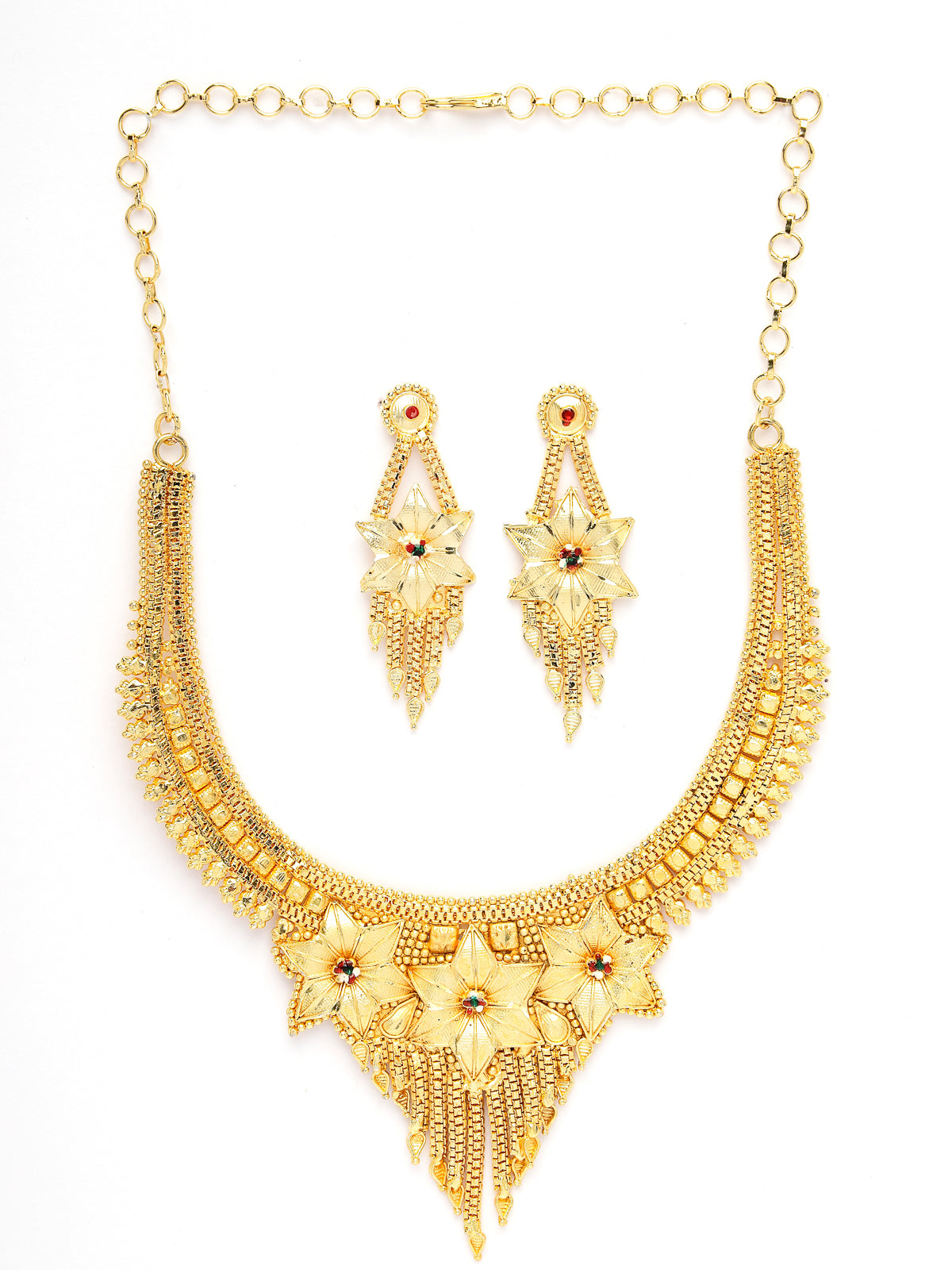 Sukkhi Ornamental 18k Gold Plated Floral Shaped With Adjustable Choker Necklace Set with Dangler Earrings Jewellery Set for Women & Girls|Set of 1|N73725