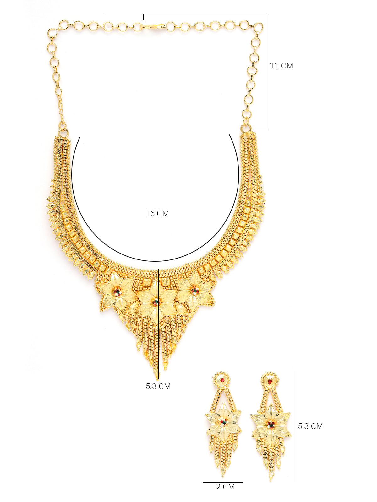 Sukkhi Ornamental 18k Gold Plated Floral Shaped With Adjustable Choker Necklace Set with Dangler Earrings Jewellery Set for Women & Girls|Set of 1|N73725