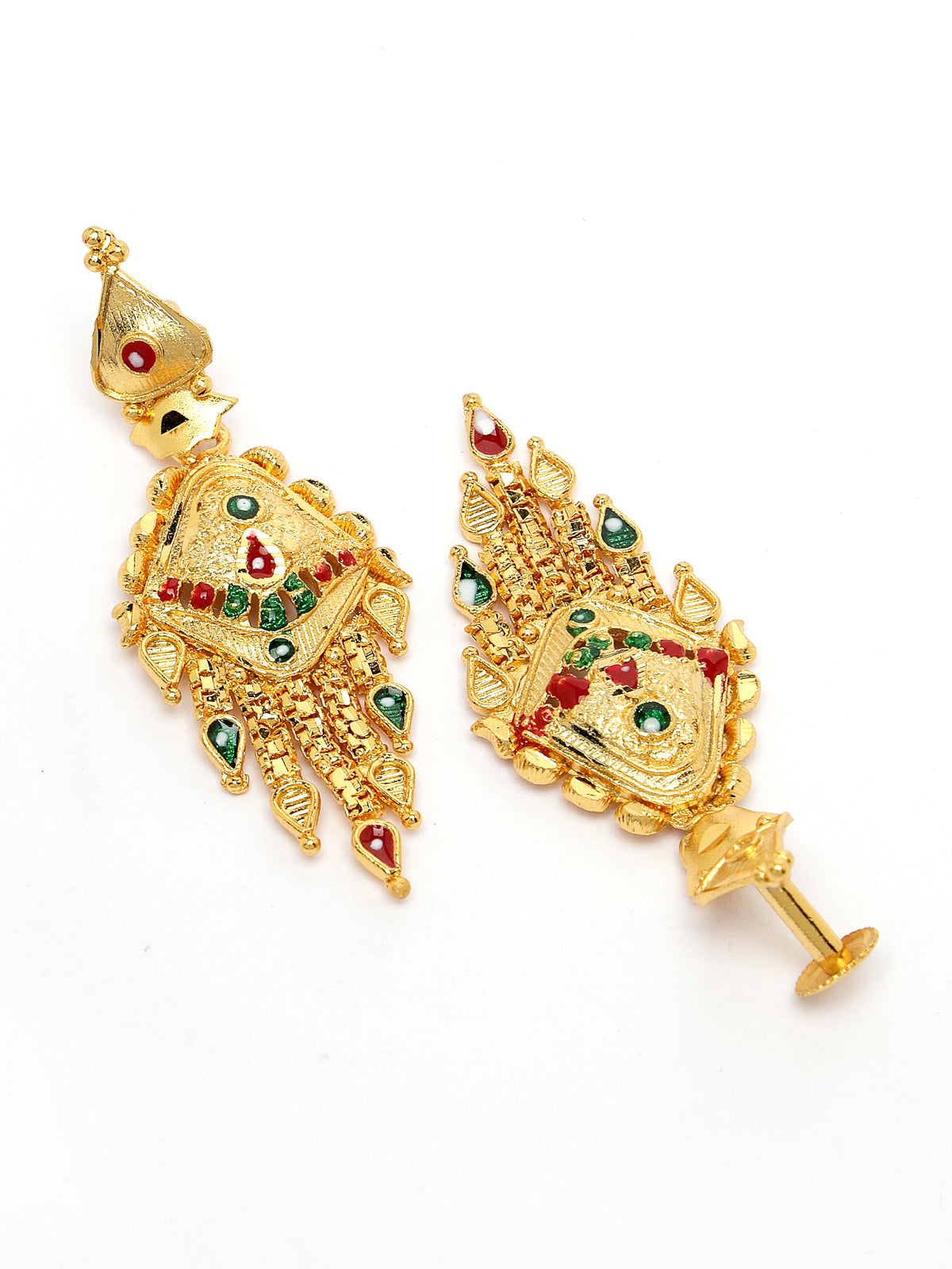 Sukkhi Indian Traditional 18k Gold Plated with Red Green Meenakari Work Adjustable Choker Necklace Set with Dangler Earrings Jewellery Set for Women & Girls|Set of 1|N73749