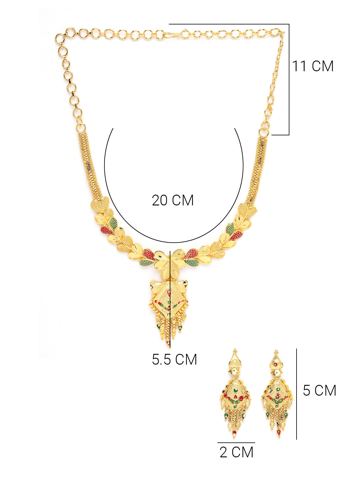 Sukkhi Indian Traditional 18k Gold Plated with Red Green Meenakari Work Adjustable Choker Necklace Set with Dangler Earrings Jewellery Set for Women & Girls|Set of 1|N73749