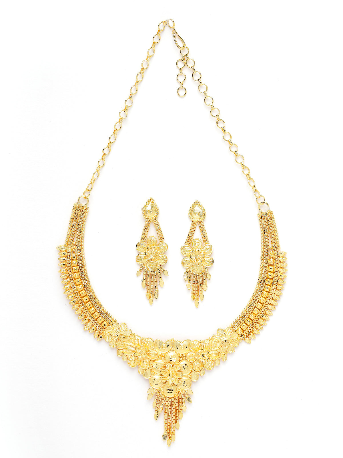 Sukkhi High-Class Traditional One Gram High Gold Plated with Floral Design Adjustable Choker Necklace Set with Dangler Earrings Jewellery Set for Women & Girls|Set of 1|N73750