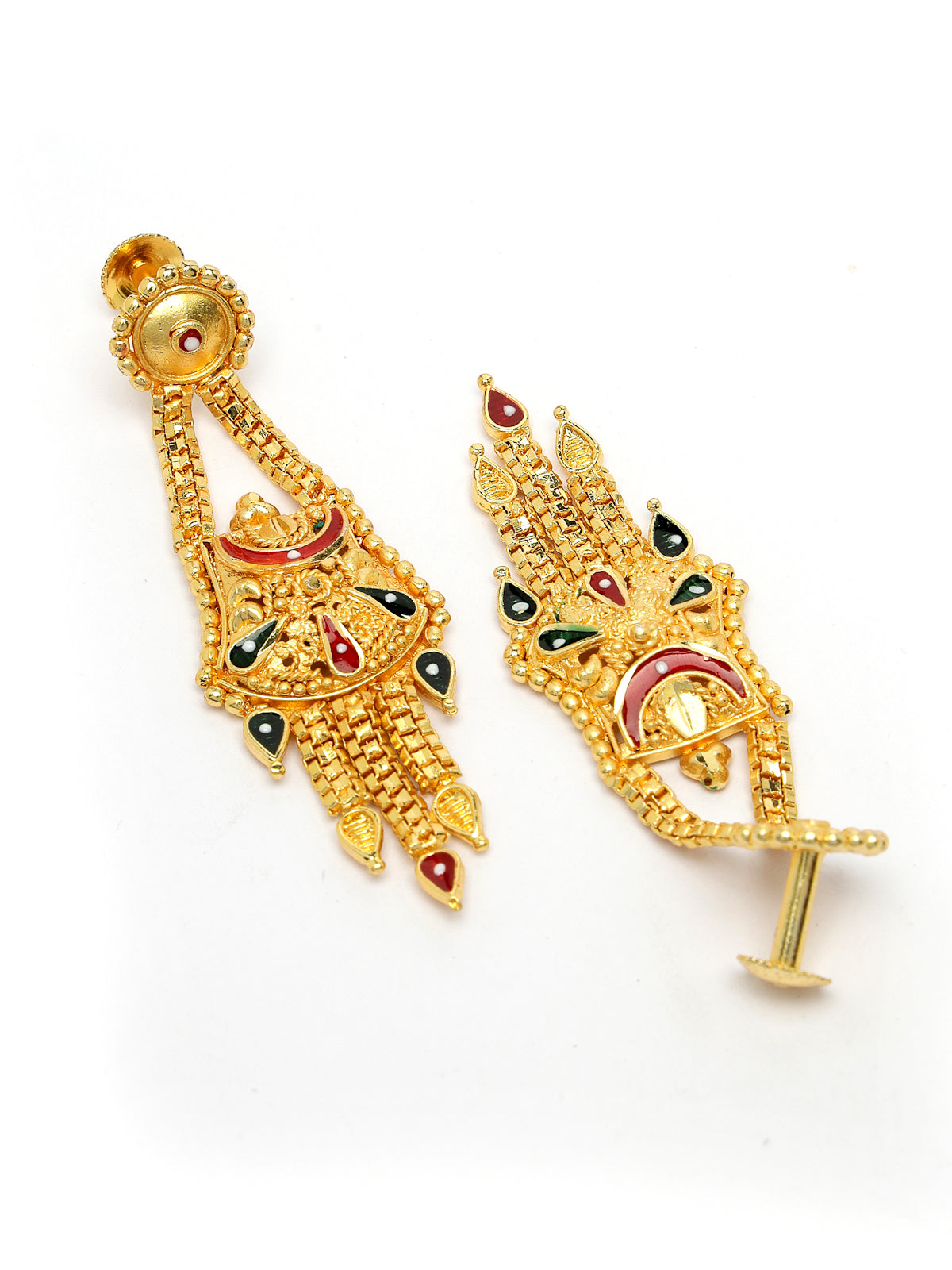 Sukkhi South Indain 18k Gold Plated with Red Green Meenakari Work Multi Layer Long Necklace Set & Dangler Earring Jewellery Set for Women & Girls|Set of 1|N73757