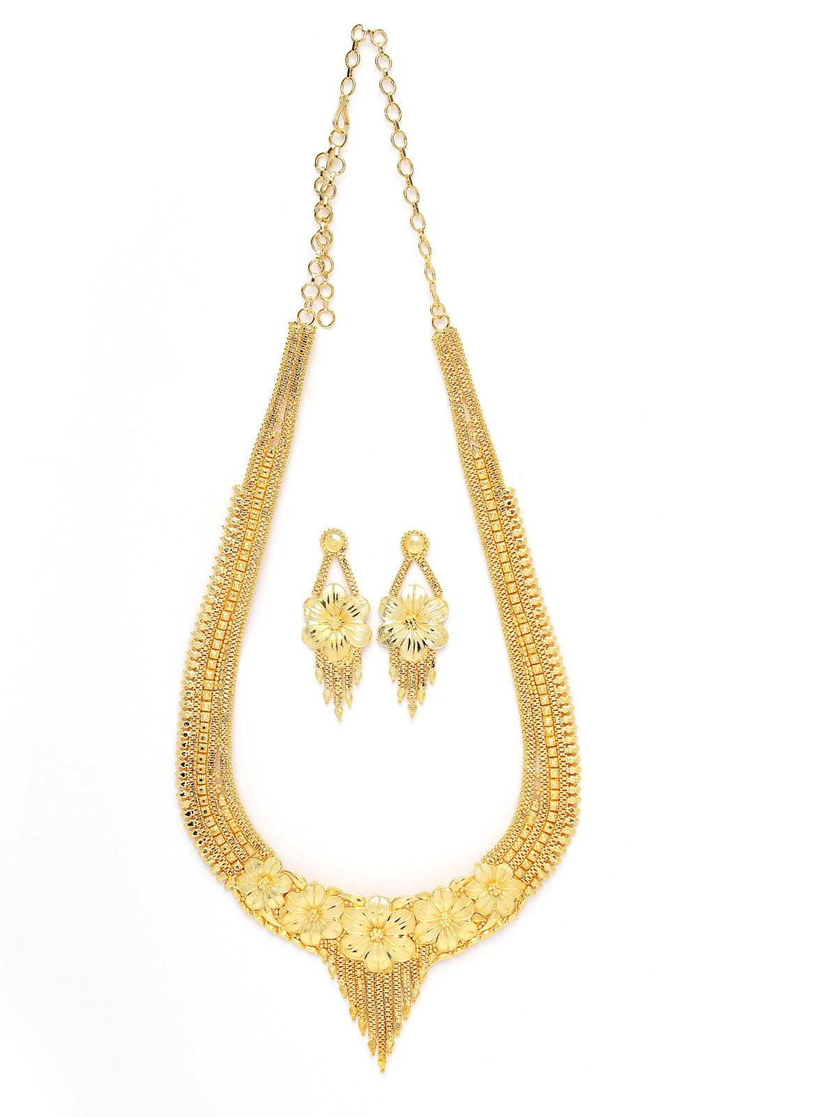 Sukkhi Latest Indian Style 18k Gold Forming Gold Plated Floral Long Necklace Set with Dangler Earring Jewellery Set for Women & Girls|Set of 1|N73759