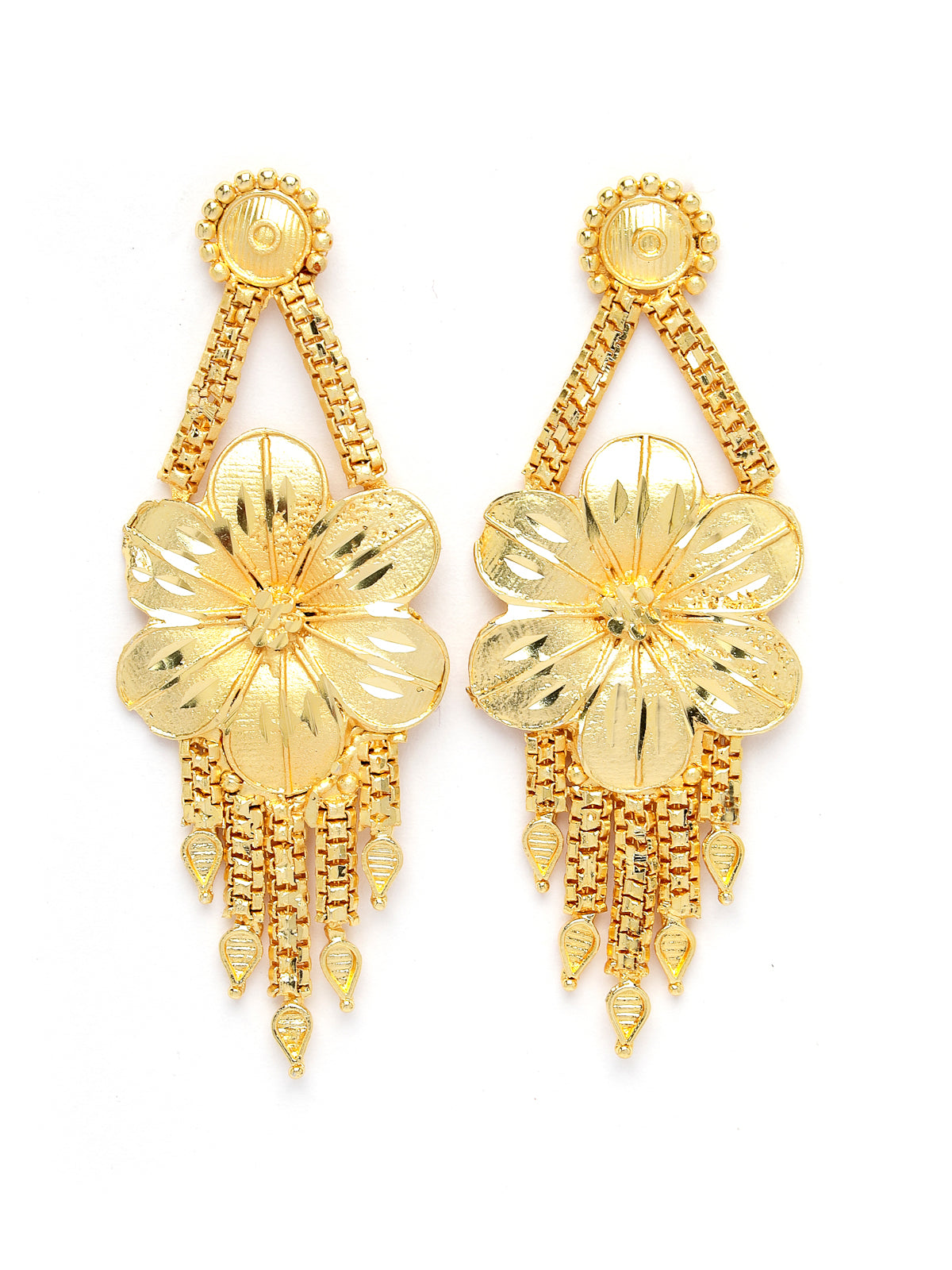 Sukkhi Latest Indian Style 18k Gold Forming Gold Plated Floral Long Necklace Set with Dangler Earring Jewellery Set for Women & Girls|Set of 1|N73759