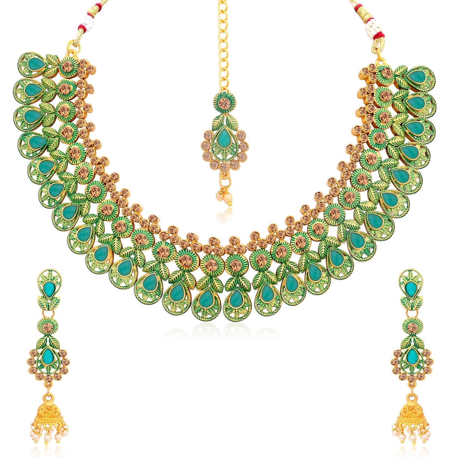 Sukkhi Eye-Catching Gold Plated Choker Necklace Set For Women N78024