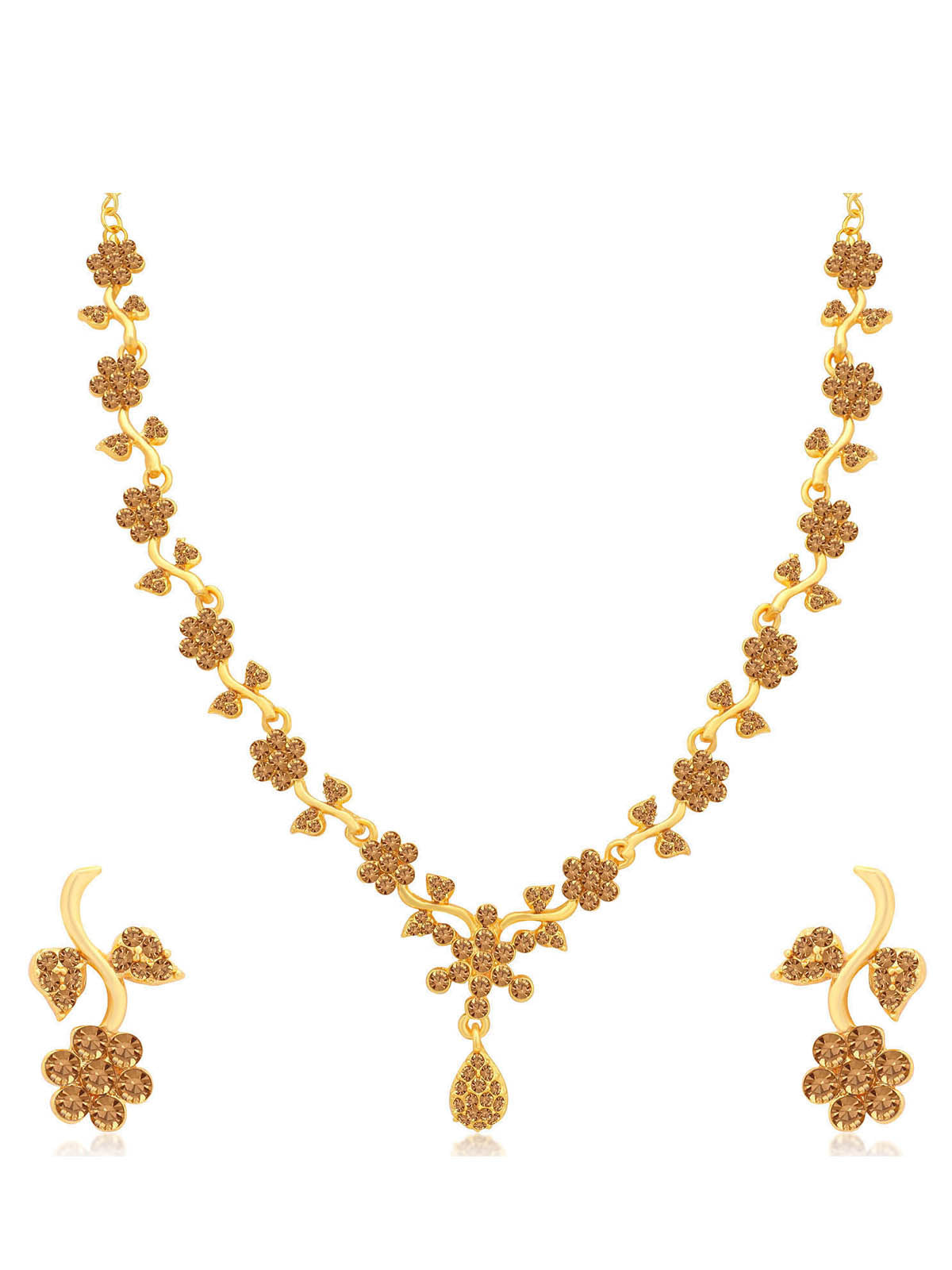 Sukkhi Floral Gold Plated LCT Stone Necklace Set for Women N79653