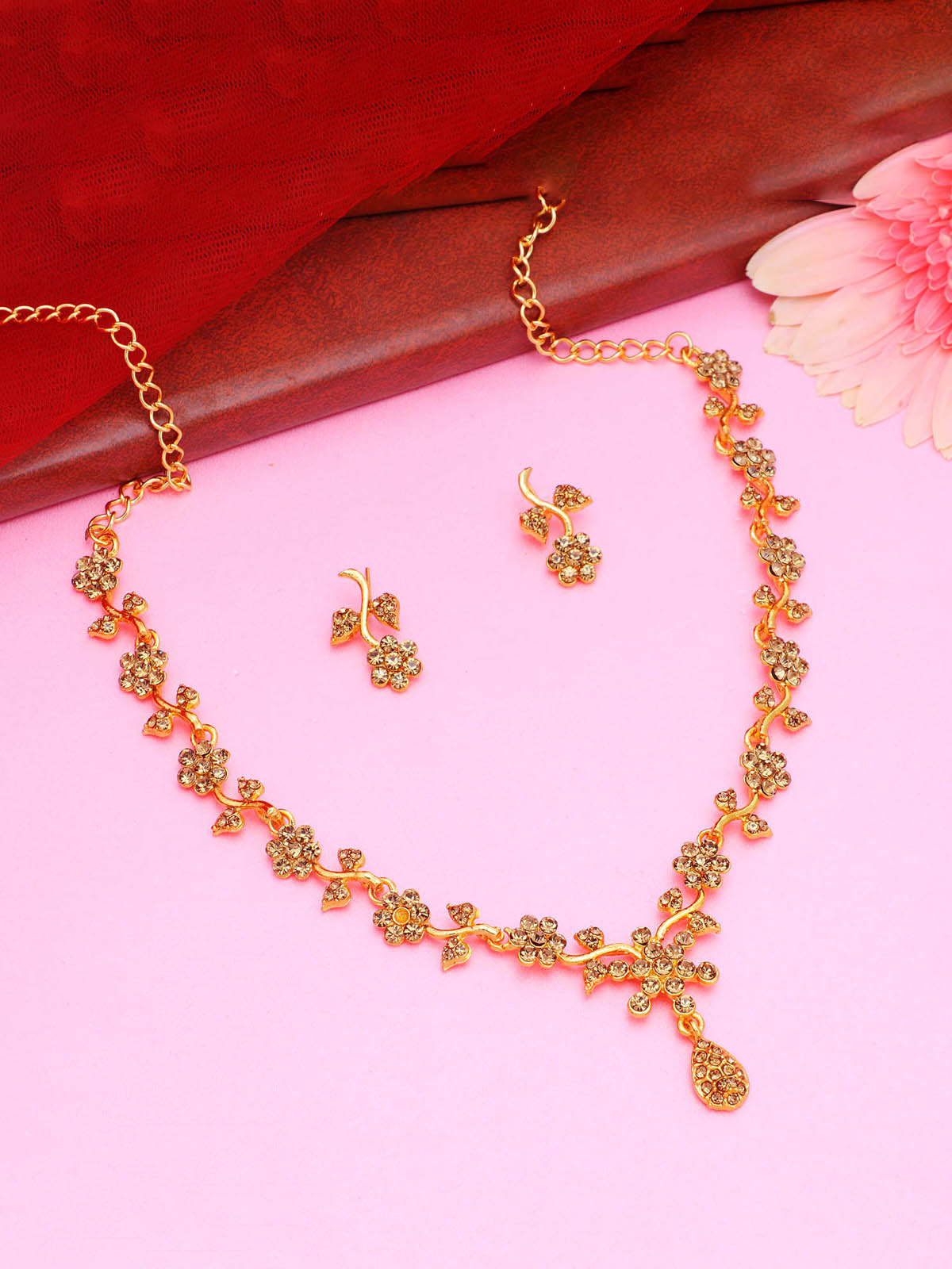 Sukkhi Floral Gold Plated LCT Stone Necklace Set for Women N79653