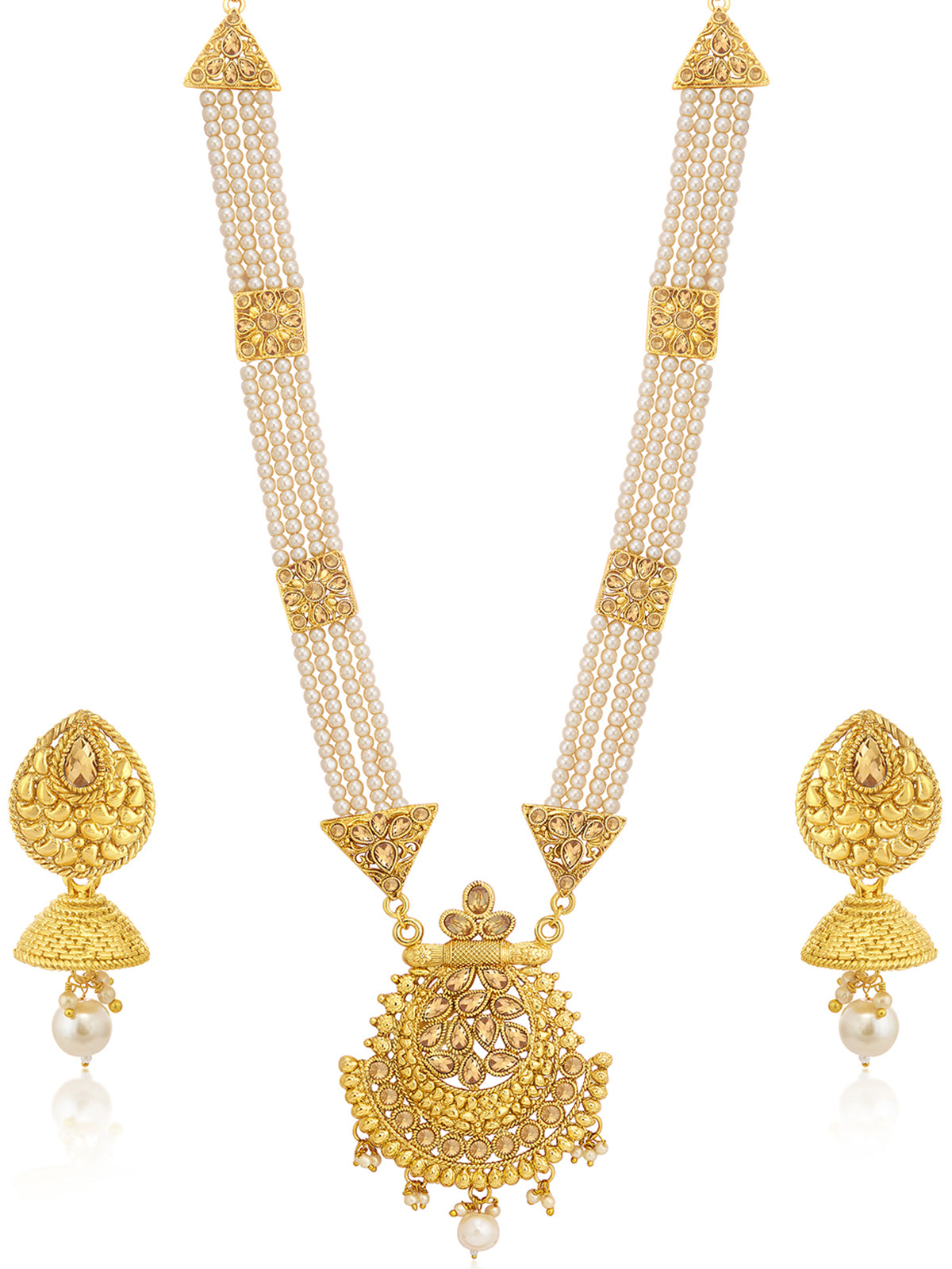 Sukkhi Luxurious LCT Gold Plated Pearl Long Haram Necklace Set For Women N83780
