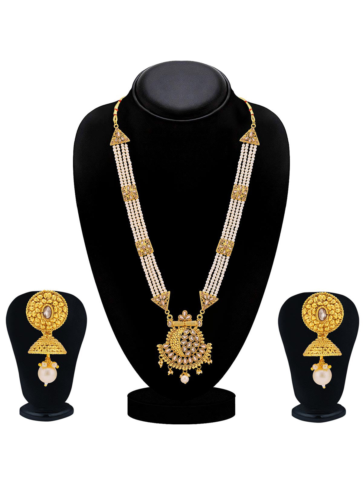 Sukkhi Classic LCT Gold Plated Pearl Long Haram Necklace Set For Women N83782