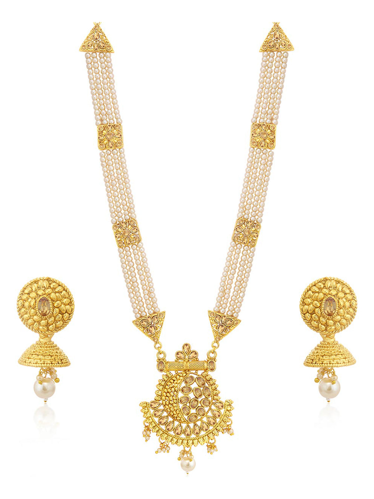 Sukkhi Classic LCT Gold Plated Pearl Long Haram Necklace Set For Women N83782