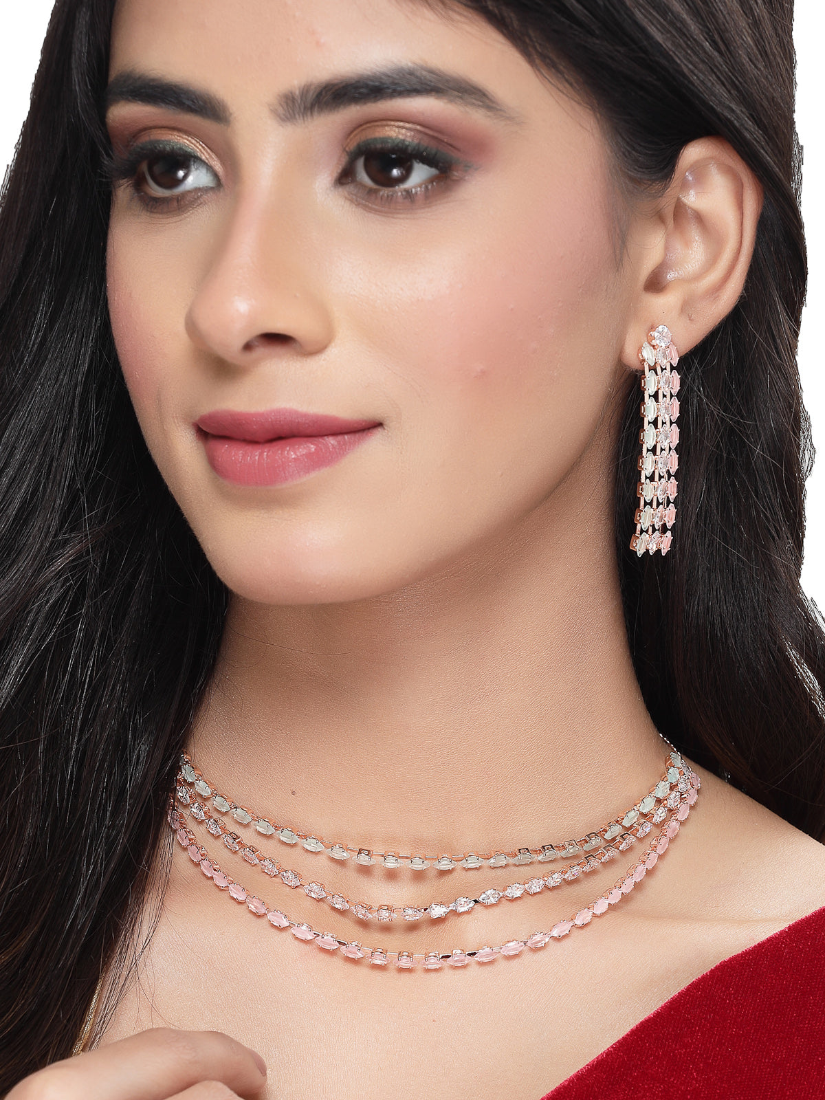 Studio Sukkhi Elegant Gold Plated Pink Stone Studded Mulsti Layers Princess Necklace Set For Women NS104791