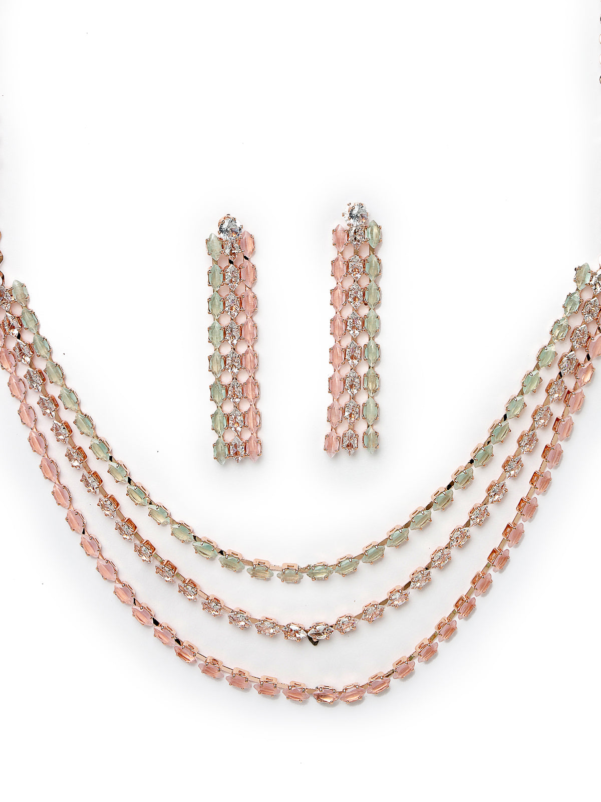 Studio Sukkhi Elegant Gold Plated Pink Stone Studded Mulsti Layers Princess Necklace Set For Women NS104791