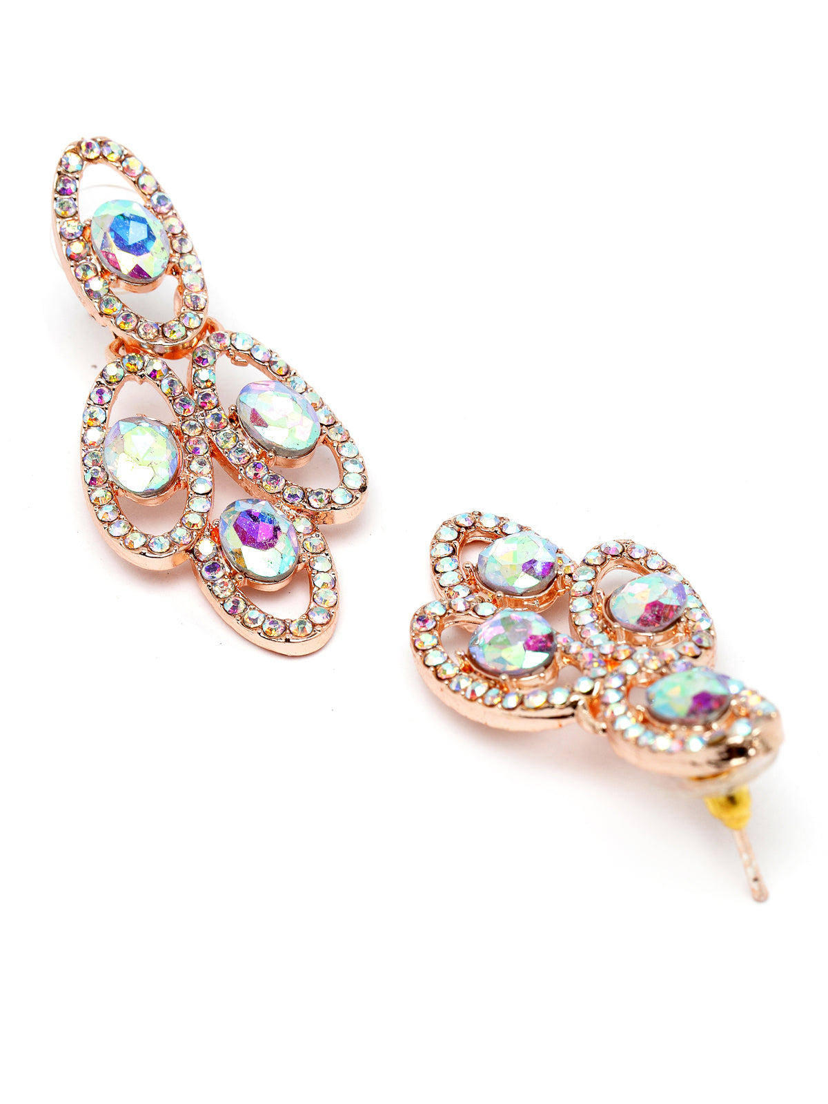 Sukkhi Lavish Rose Gold Plated Rainbow Stones Collar Bone Necklace Set With Earring And Maangtika | Jewellery Set For Women (NS104986)