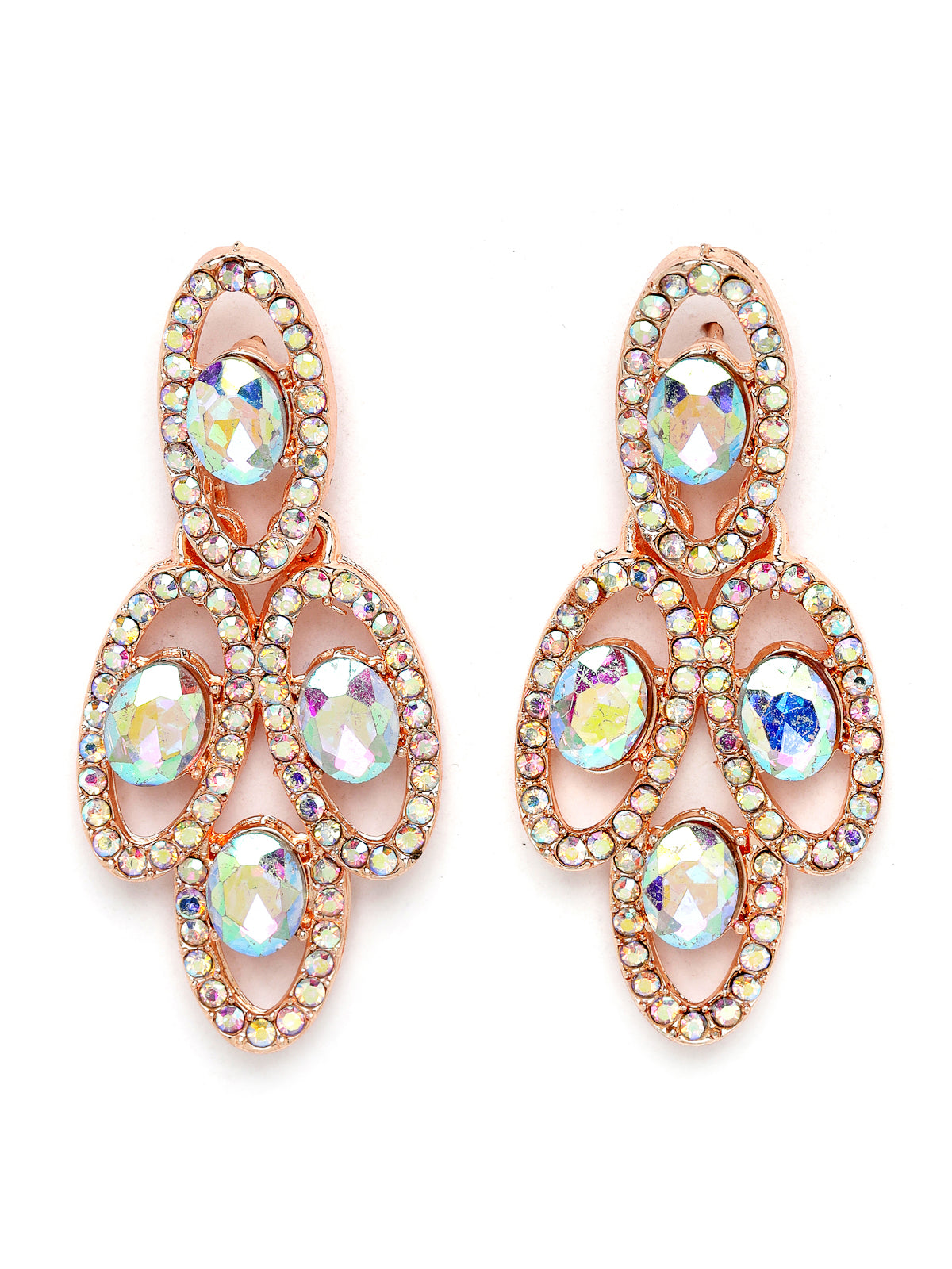 Sukkhi Lavish Rose Gold Plated Rainbow Stones Collar Bone Necklace Set With Earring And Maangtika | Jewellery Set For Women (NS104986)