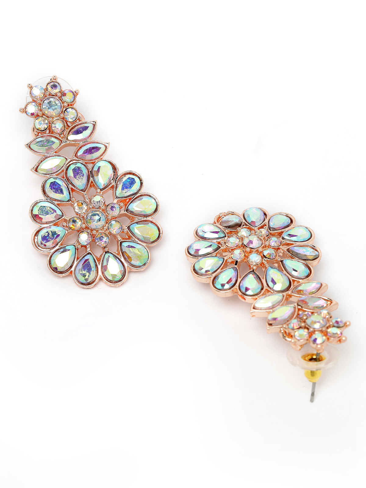 Sukkhi Bright Rose Gold Plated Rainbow Stones Collar Bone Necklace Set With Earring And Maangtika | Jewellery Set For Women (NS104989)