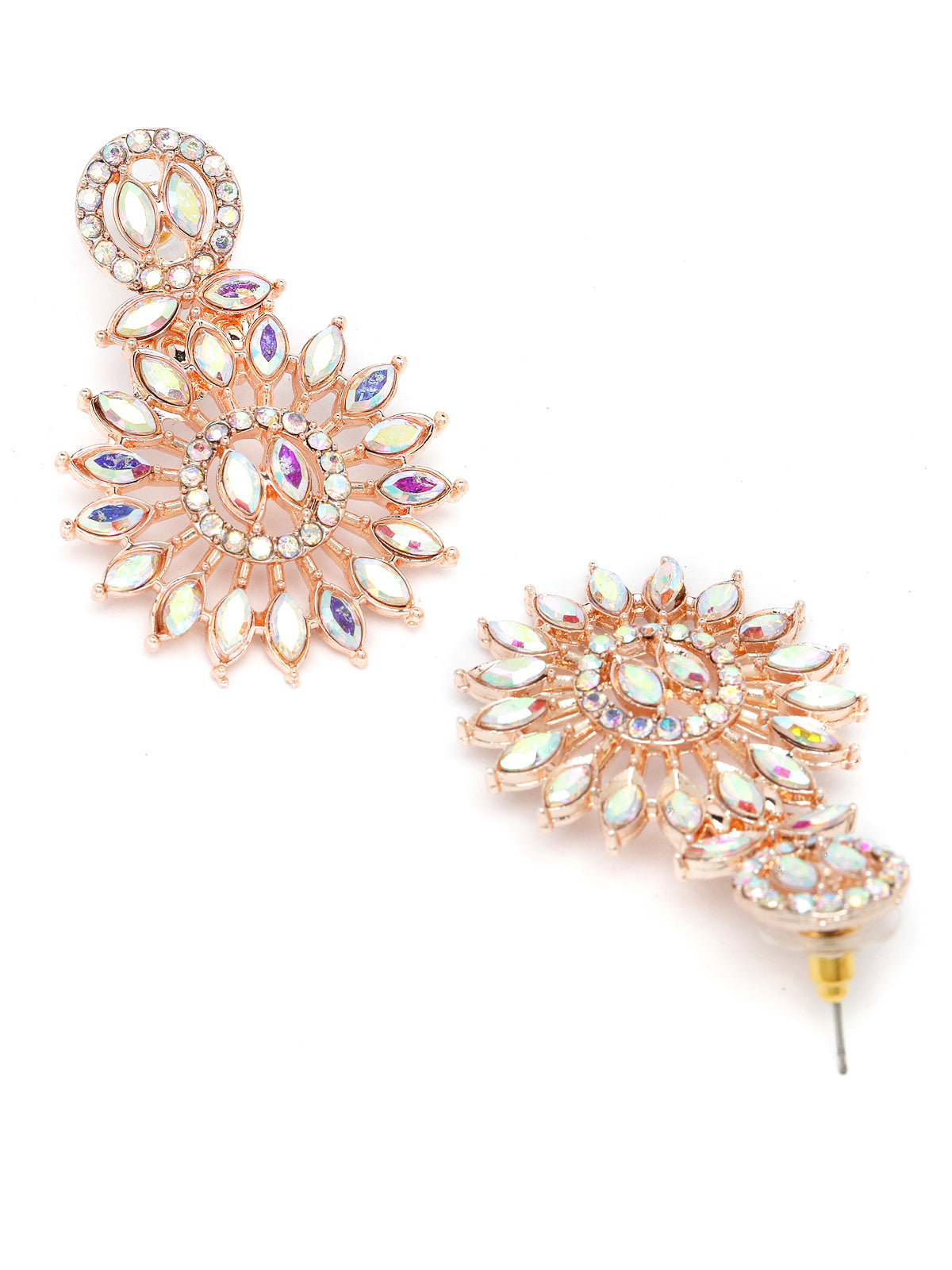 Sukkhi Beauteous Rose Gold Plated Rainbow Stones Collar Bone Necklace Set With Earring And Maangtika | Jewellery Set For Women (NS104993)