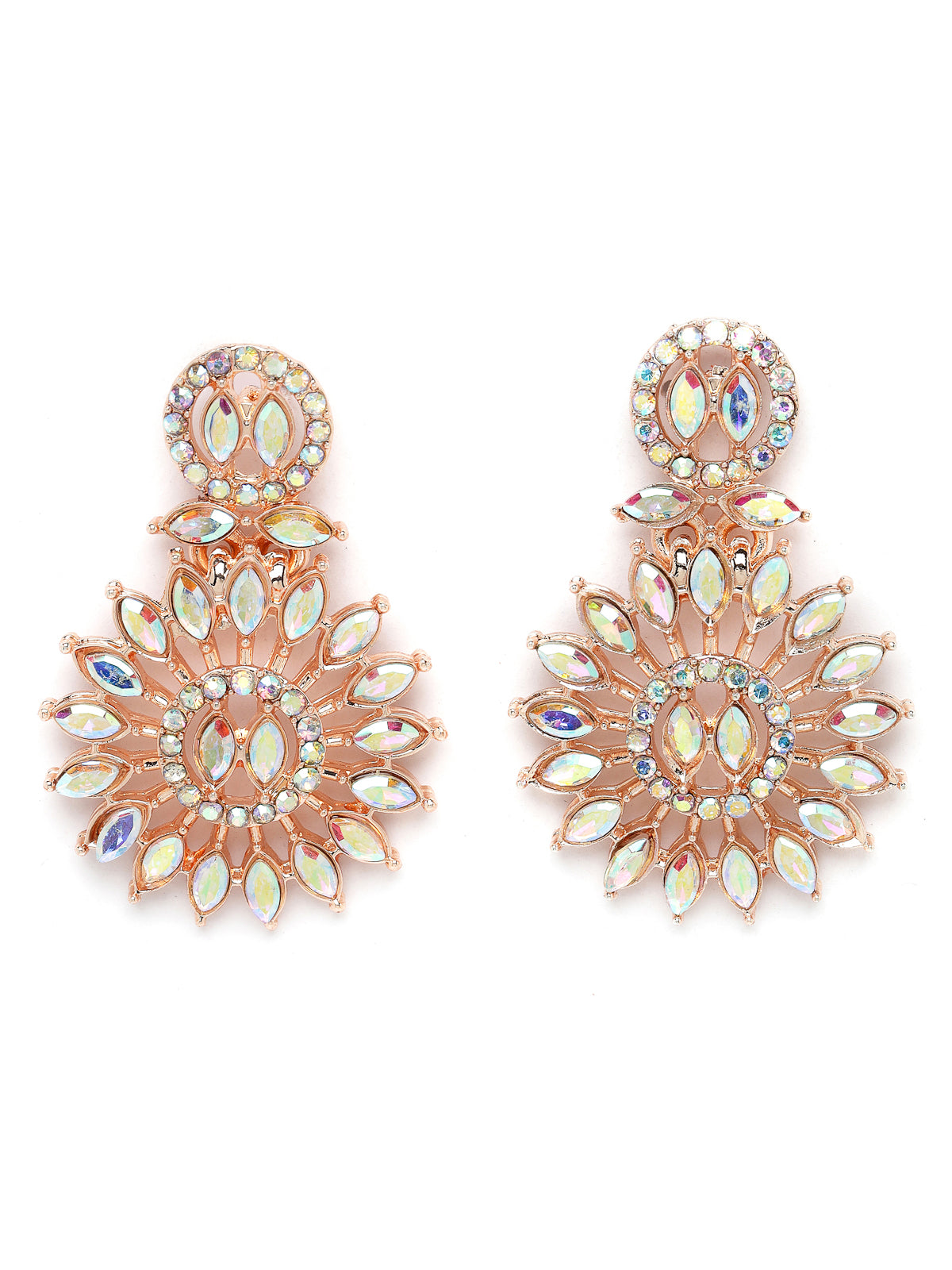 Sukkhi Beauteous Rose Gold Plated Rainbow Stones Collar Bone Necklace Set With Earring And Maangtika | Jewellery Set For Women (NS104993)