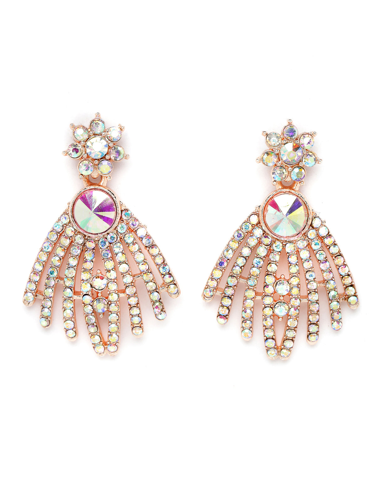 Sukkhi Spunky Rose Gold Plated Rainbow Stones Collar Bone Necklace Set With Earring And Maangtika | Jewellery Set For Women (NS104994)