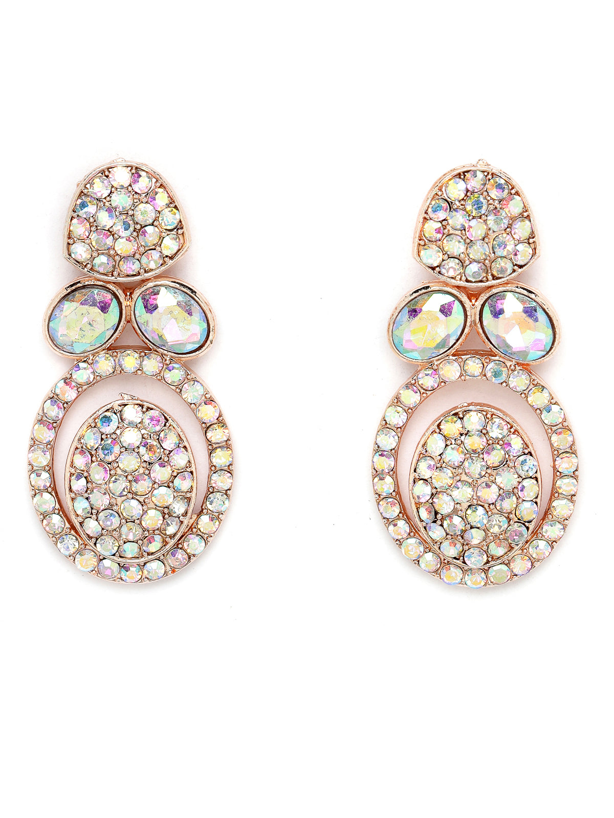 Sukkhi Beaut Rose Gold Plated Rainbow Stones Collar Bone Necklace Set With Earring And Maangtika | Jewellery Set For Women (NS104995)