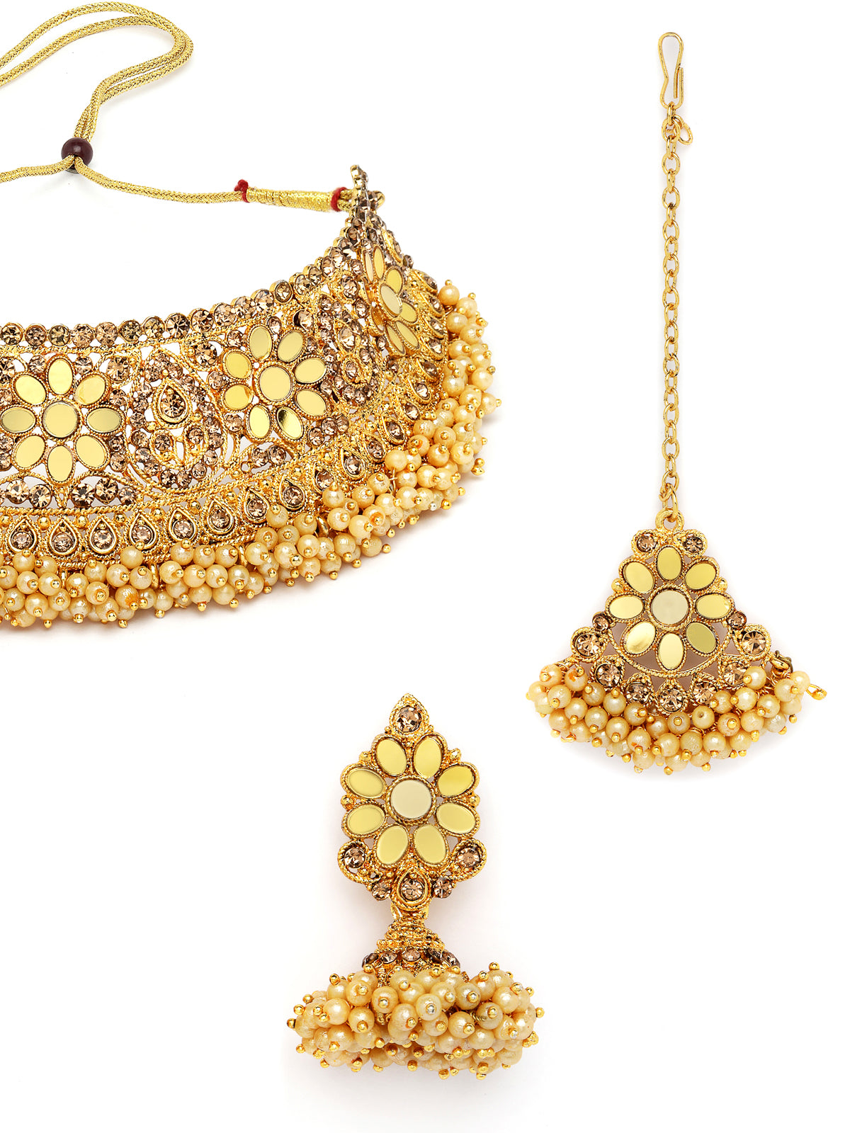 Sukkhi Timelessely Beautiful Gold Plated Gold Kundan & Beads Floral Choker Necklace Set With Earring And Maangtika | Jewellery Set For Women (NS105481)