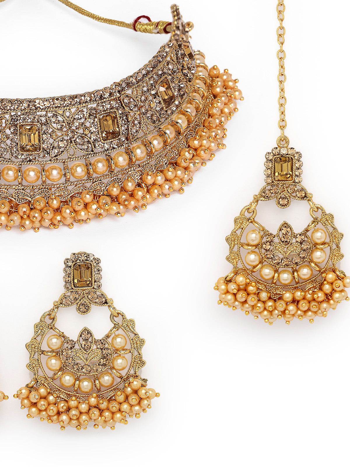 Sukkhi Nice-Looking Gold Plated Gold Kundan & Beads Floral Choker Necklace Set With Earring And Maangtika | Jewellery Set For Women (NS105483)