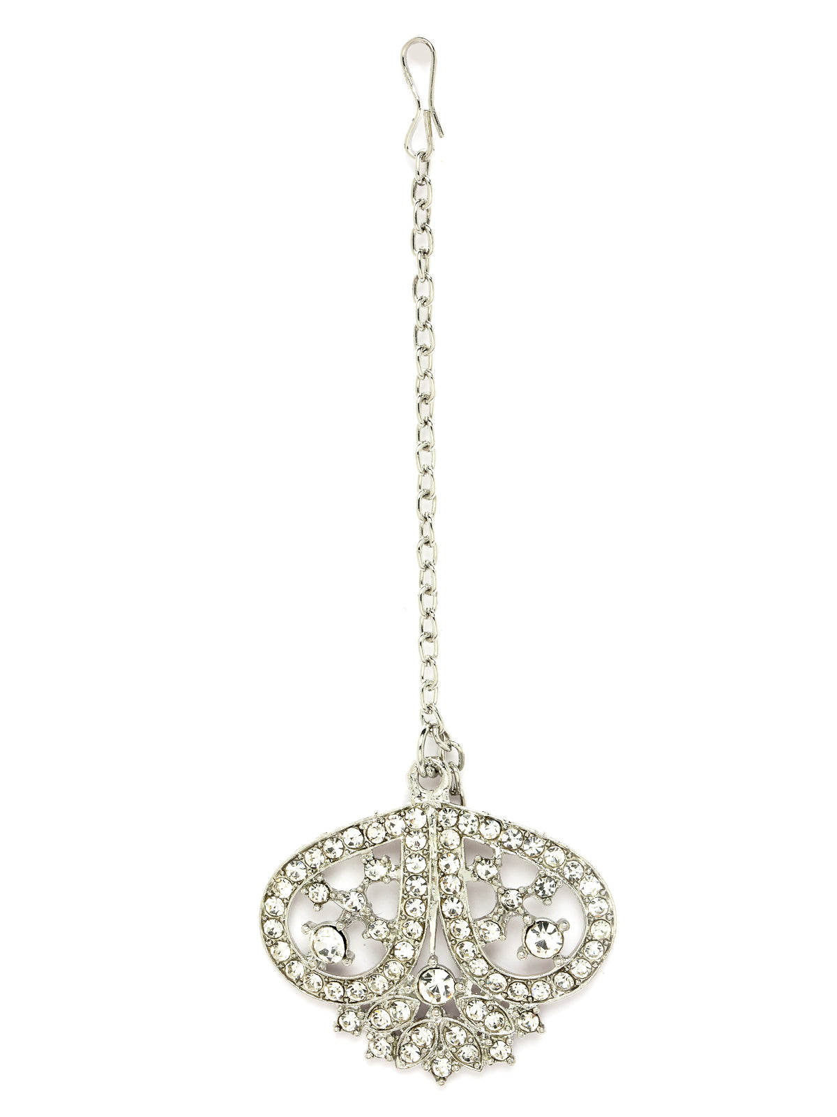 Sukkhi Universal Rhodium Plated Silver AD Stone Choker Necklace Set With Earring And Maangtika | Jewellery Set For Women (NS105484)