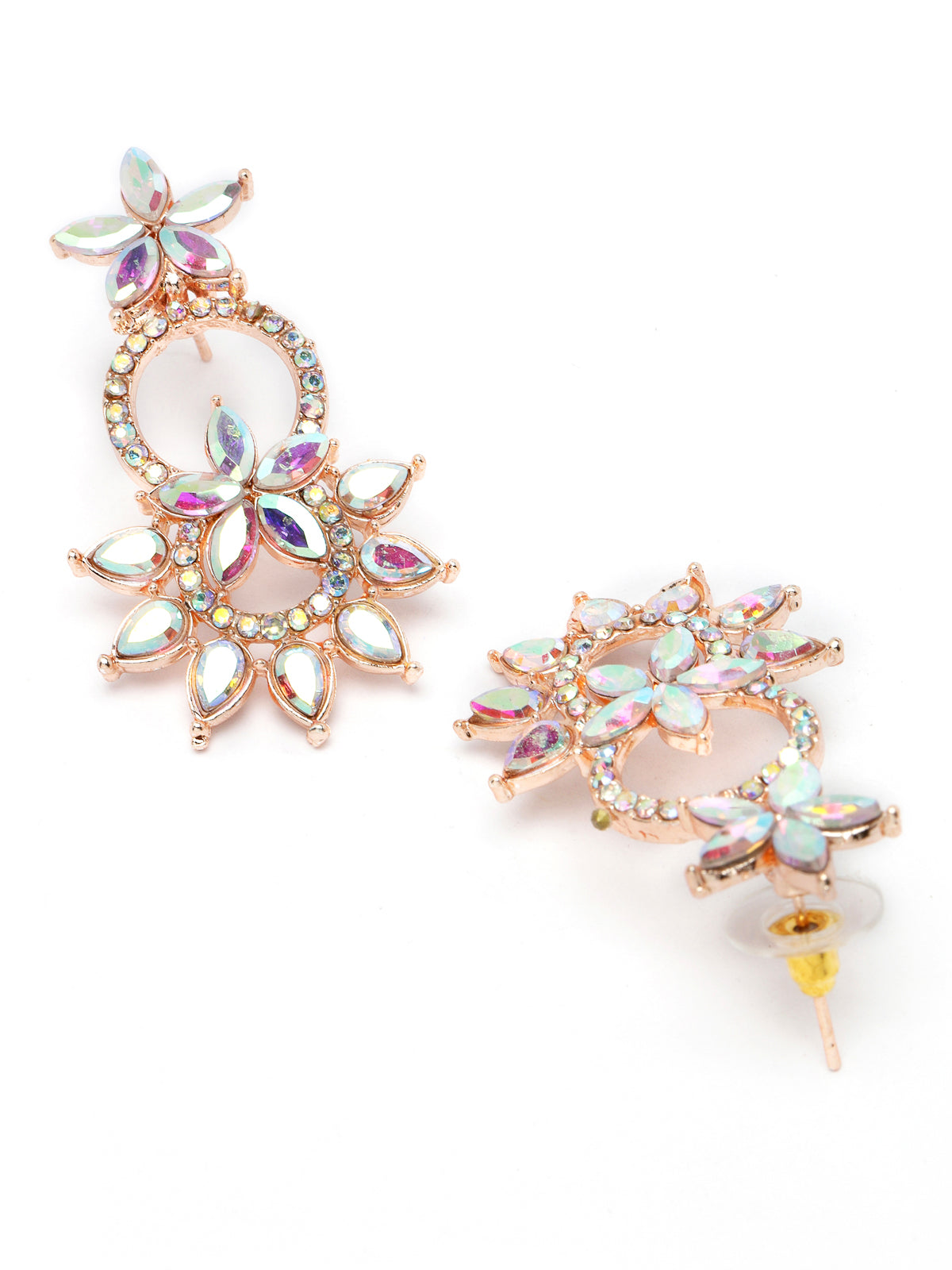 Sukkhi Detailed Rose Gold Plated Stone Floral Collar Bone Necklace Set With Earring And Maangtika | Jewellery Set For Women (NS105490)