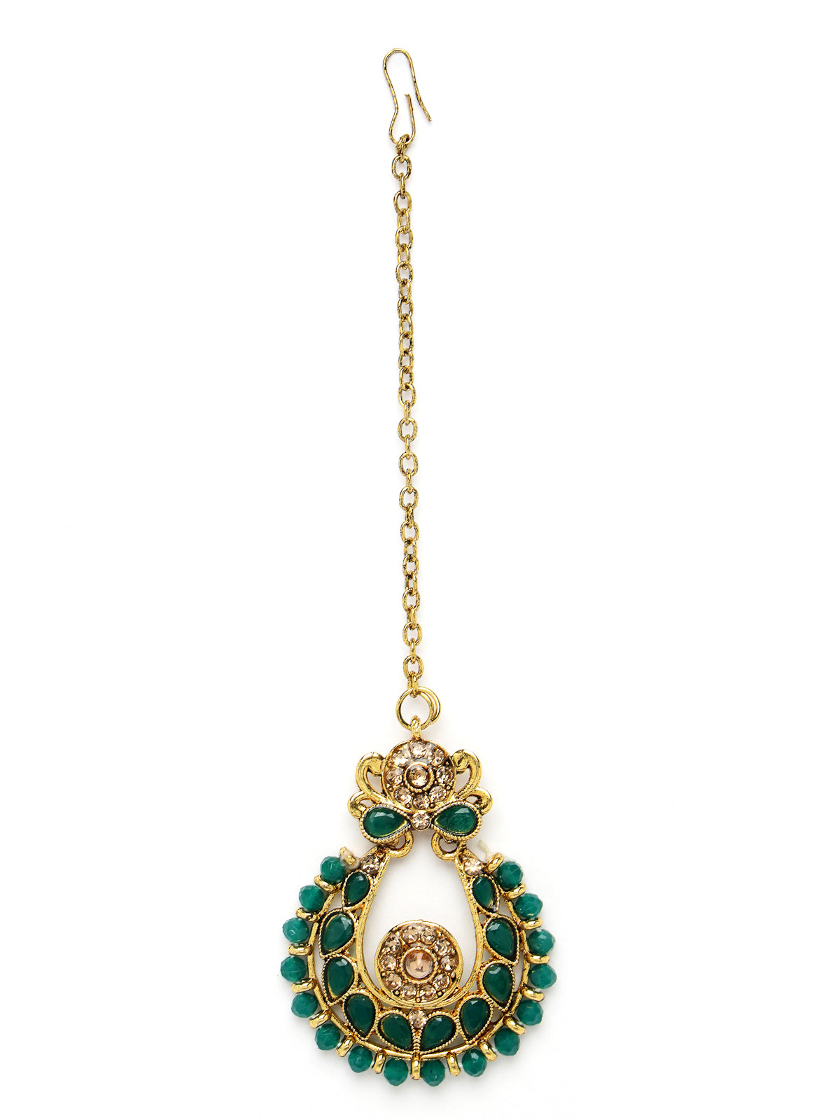 Sukkhi Indian Ethnic Gold Plated Green Kundan & Beads Choker Necklace Set With Earring And Maangtika | Jewellery Set For Women (NS105492)