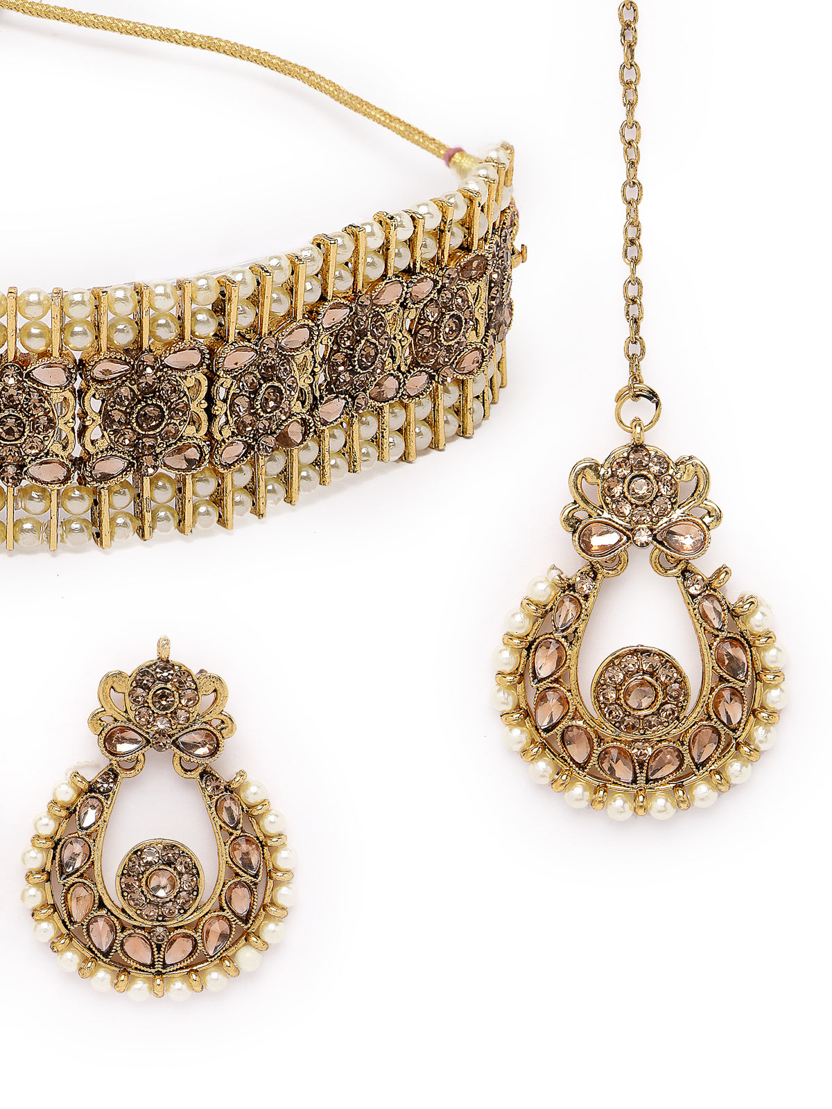 Sukkhi Indian Ethnic Gold Plated LCT Kundan & Beads Choker Necklace Set With Earring And Maangtika | Jewellery Set For Women (NS105494)