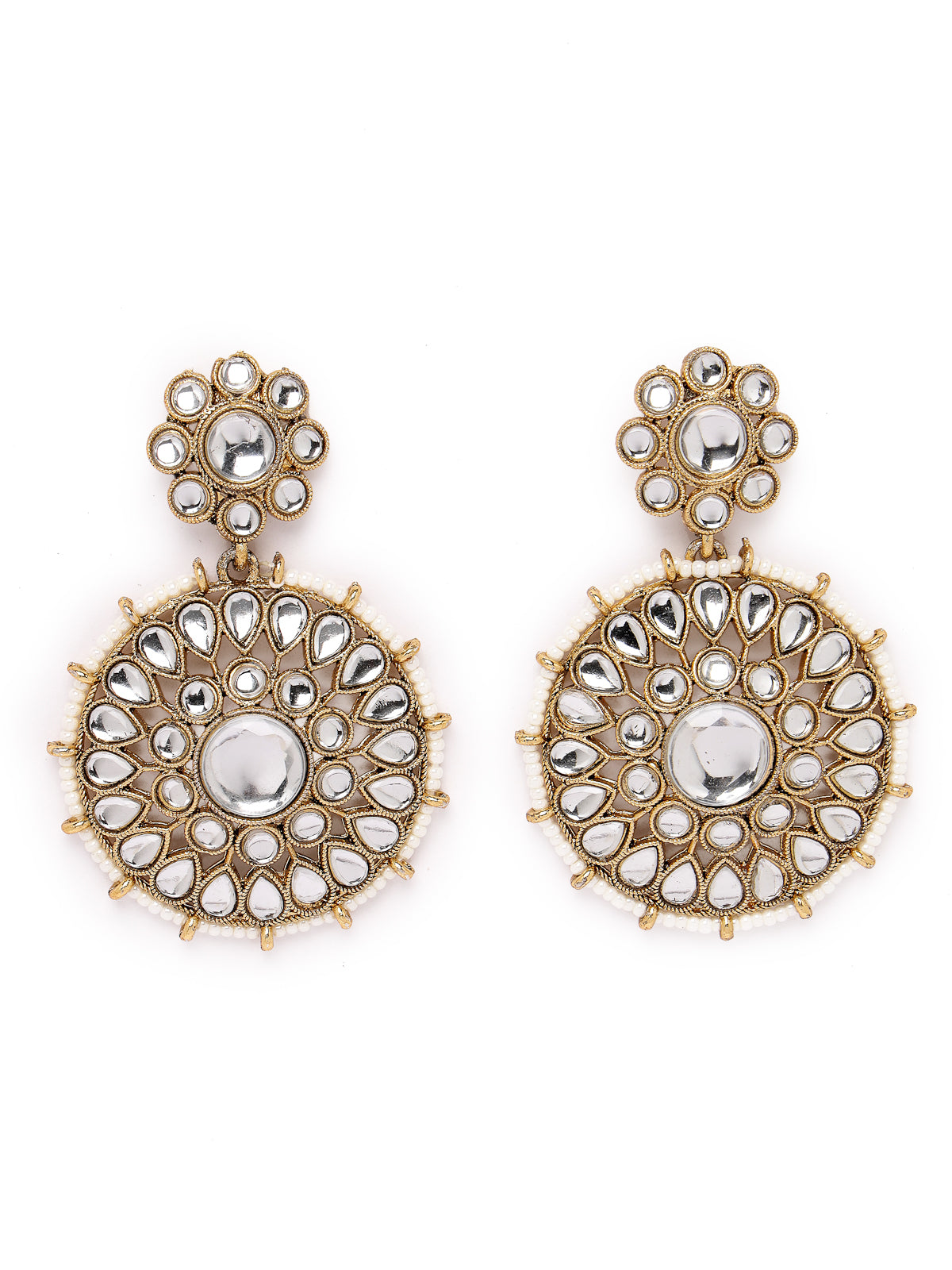 Sukkhi Decorative Round Shaped White Kundan & Beads Choker Necklace Set With Earring And Maangtika | Jewellery Set For Women (NS105502)