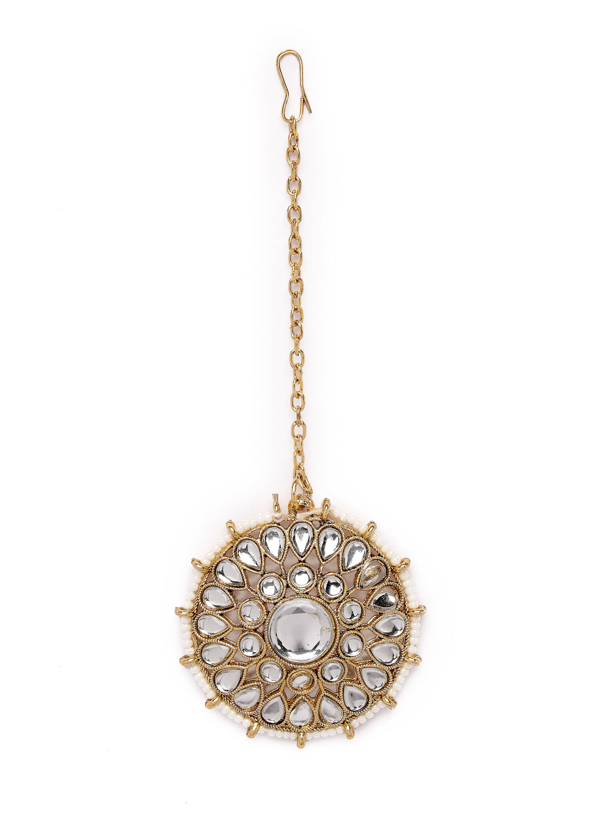 Sukkhi Decorative Round Shaped White Kundan & Beads Choker Necklace Set With Earring And Maangtika | Jewellery Set For Women (NS105502)