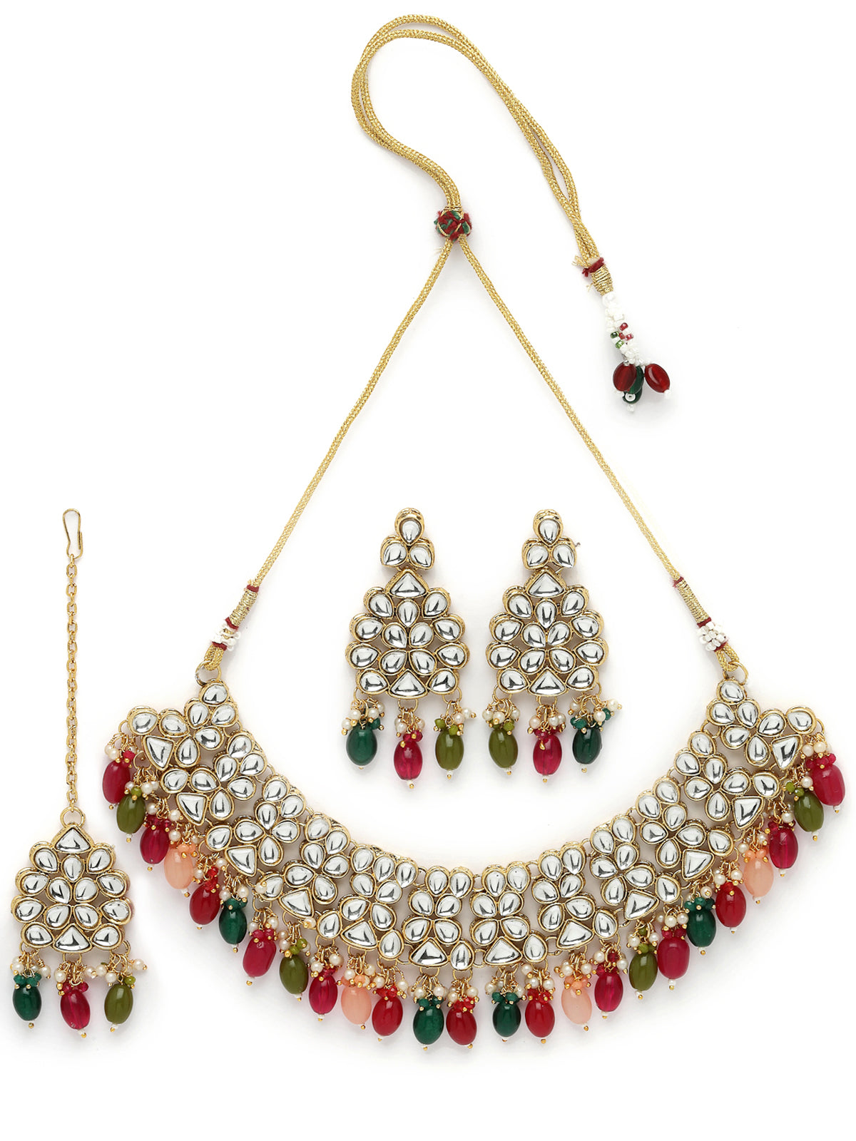Sukkhi Unforgettable Heavy Looked Multicolor AD Stones Collar Bone Necklace Set And Earring | Jewellery Set For Women (NS105503)