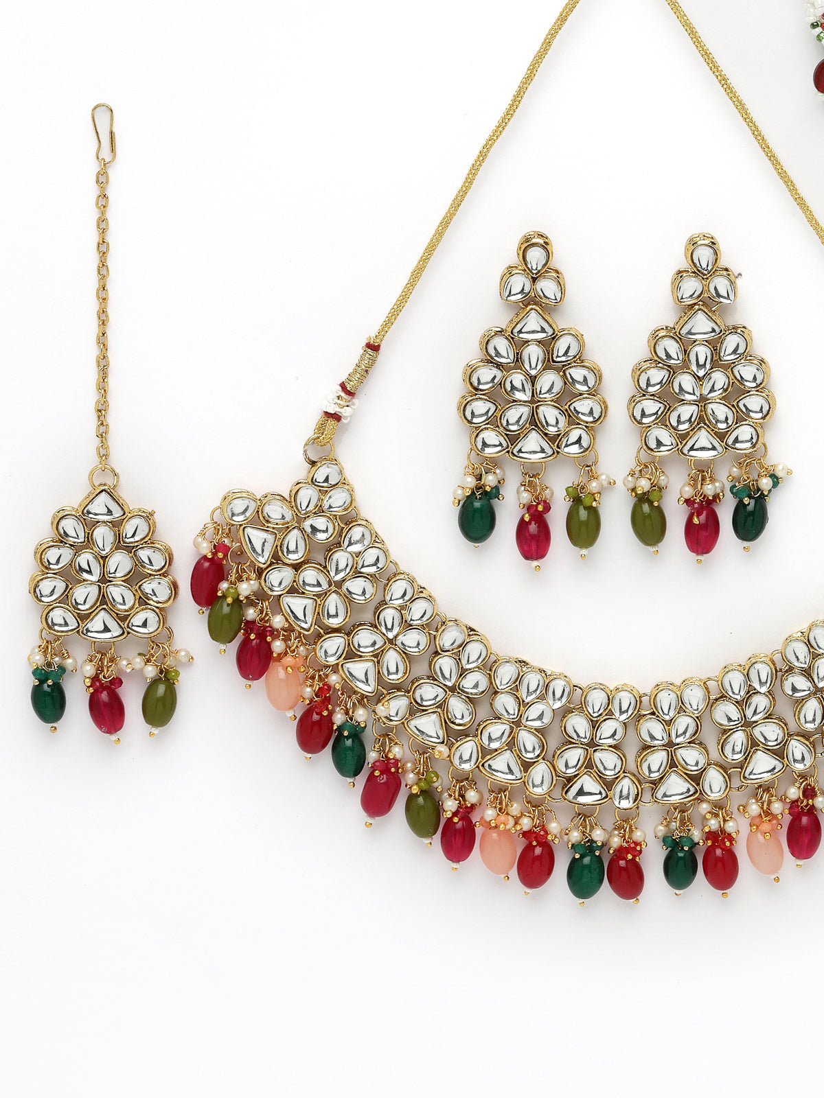 Sukkhi Unforgettable Heavy Looked Multicolor AD Stones Collar Bone Necklace Set And Earring | Jewellery Set For Women (NS105503)