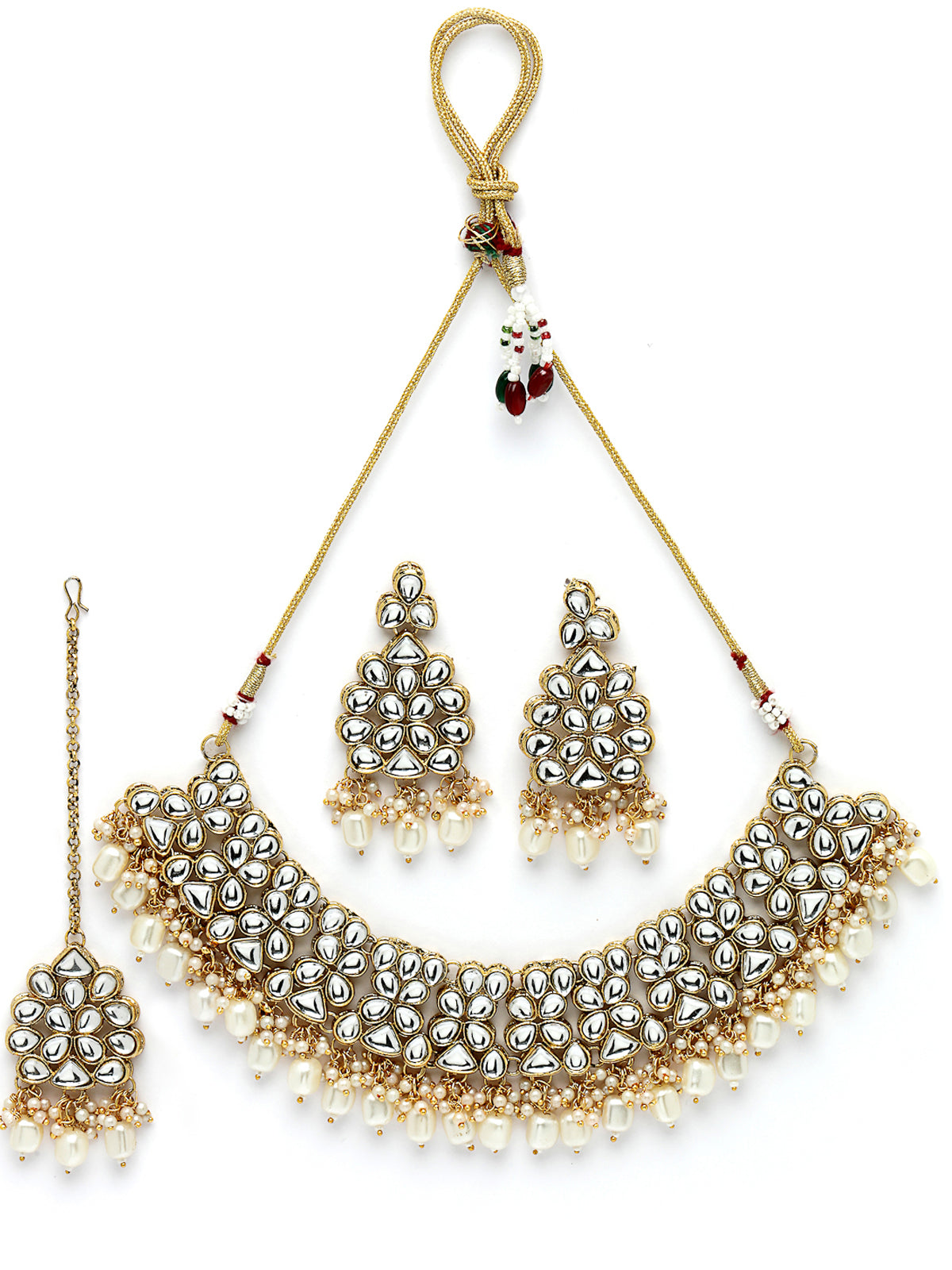 Sukkhi Unforgettable Heavy Looked AD White Stones Collar Bone Necklace Set With Earring And Maangtika | Jewellery Set For Women (NS105504)