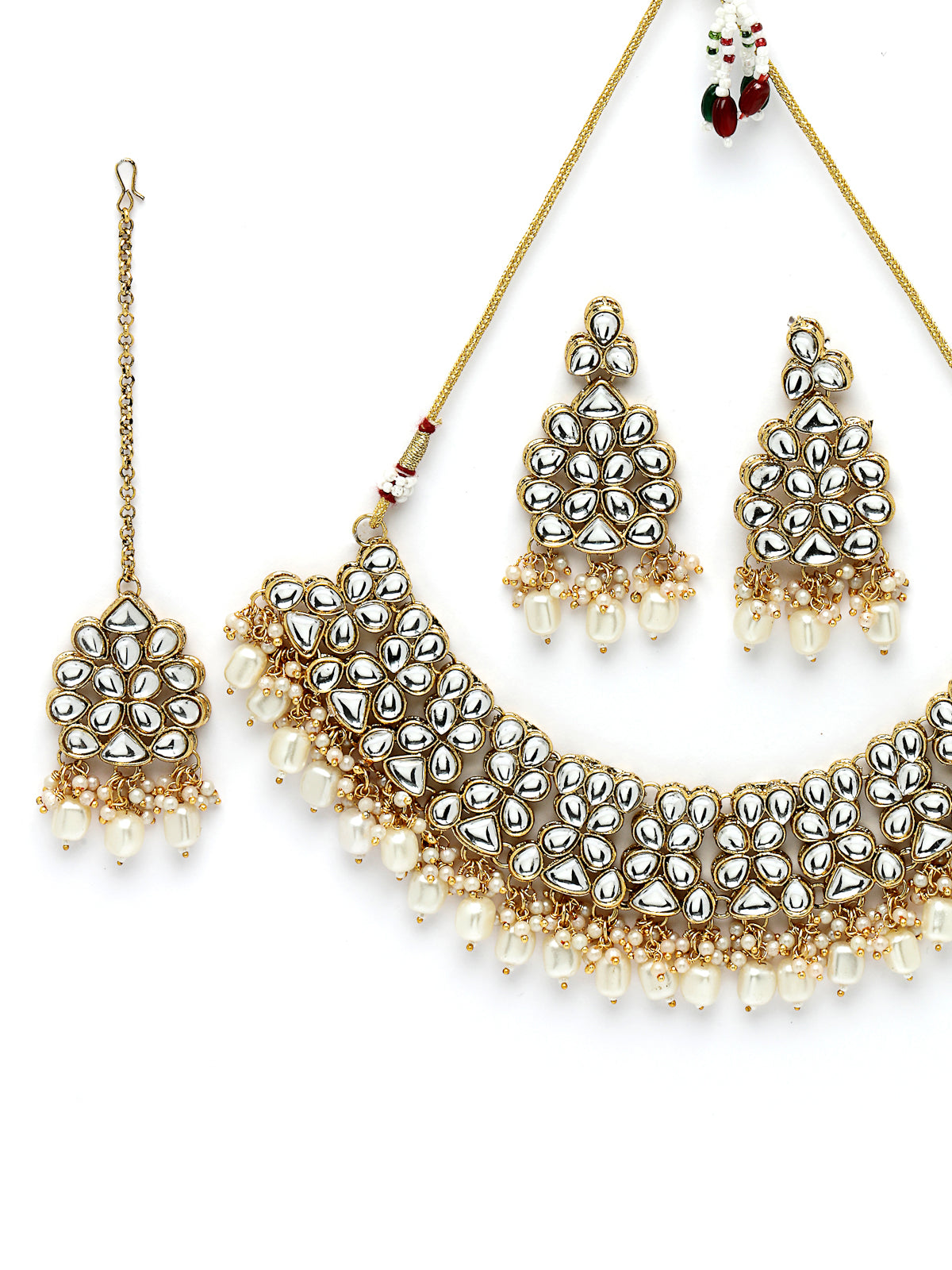 Sukkhi Unforgettable Heavy Looked AD White Stones Collar Bone Necklace Set With Earring And Maangtika | Jewellery Set For Women (NS105504)