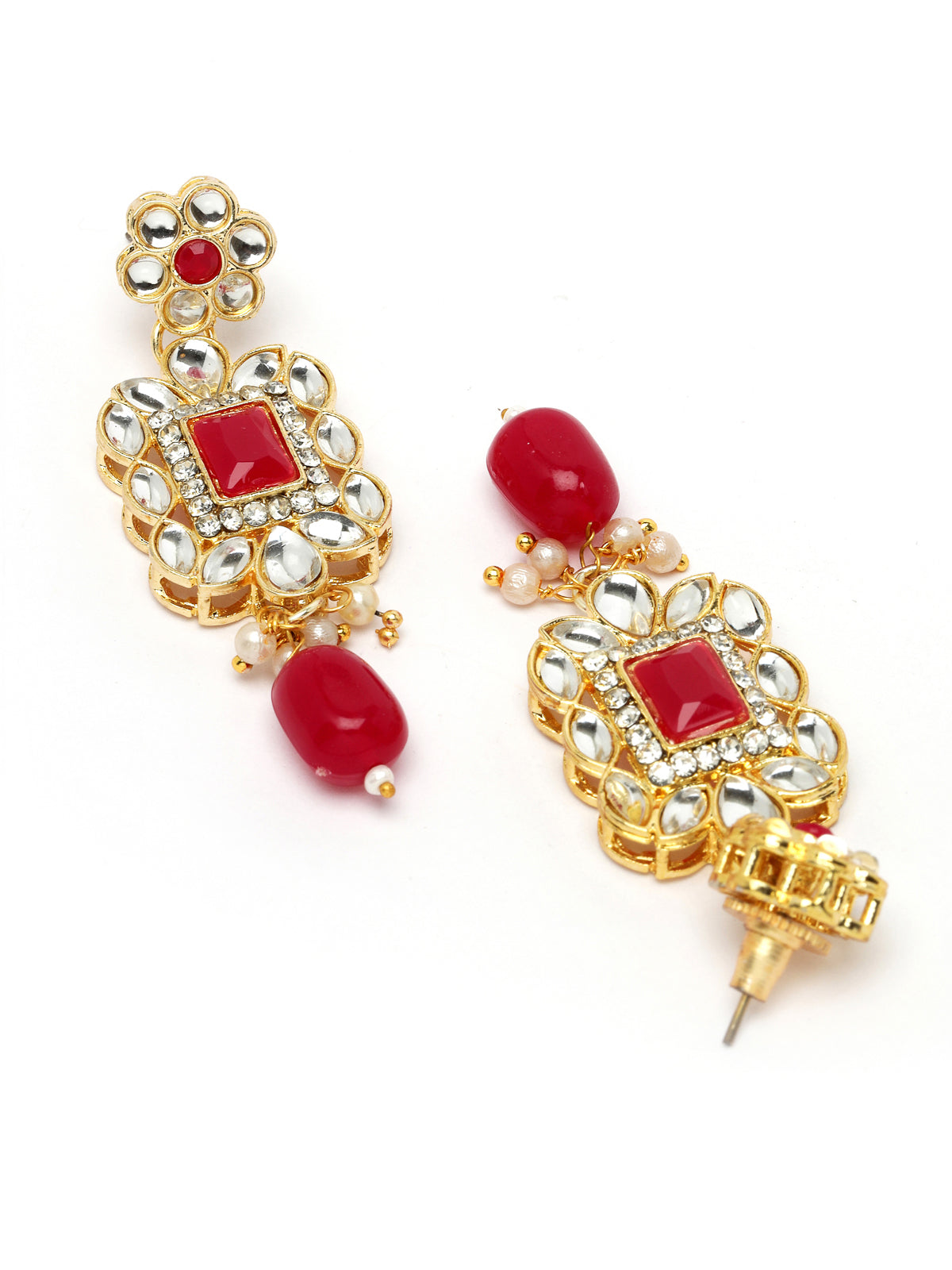 Sukkhi Glitzy Gold Plated Rani Pink AD Stones & Beads Collar Bone Necklace Set With Earring And Maangtika | Jewellery Set For Women (NS105505)