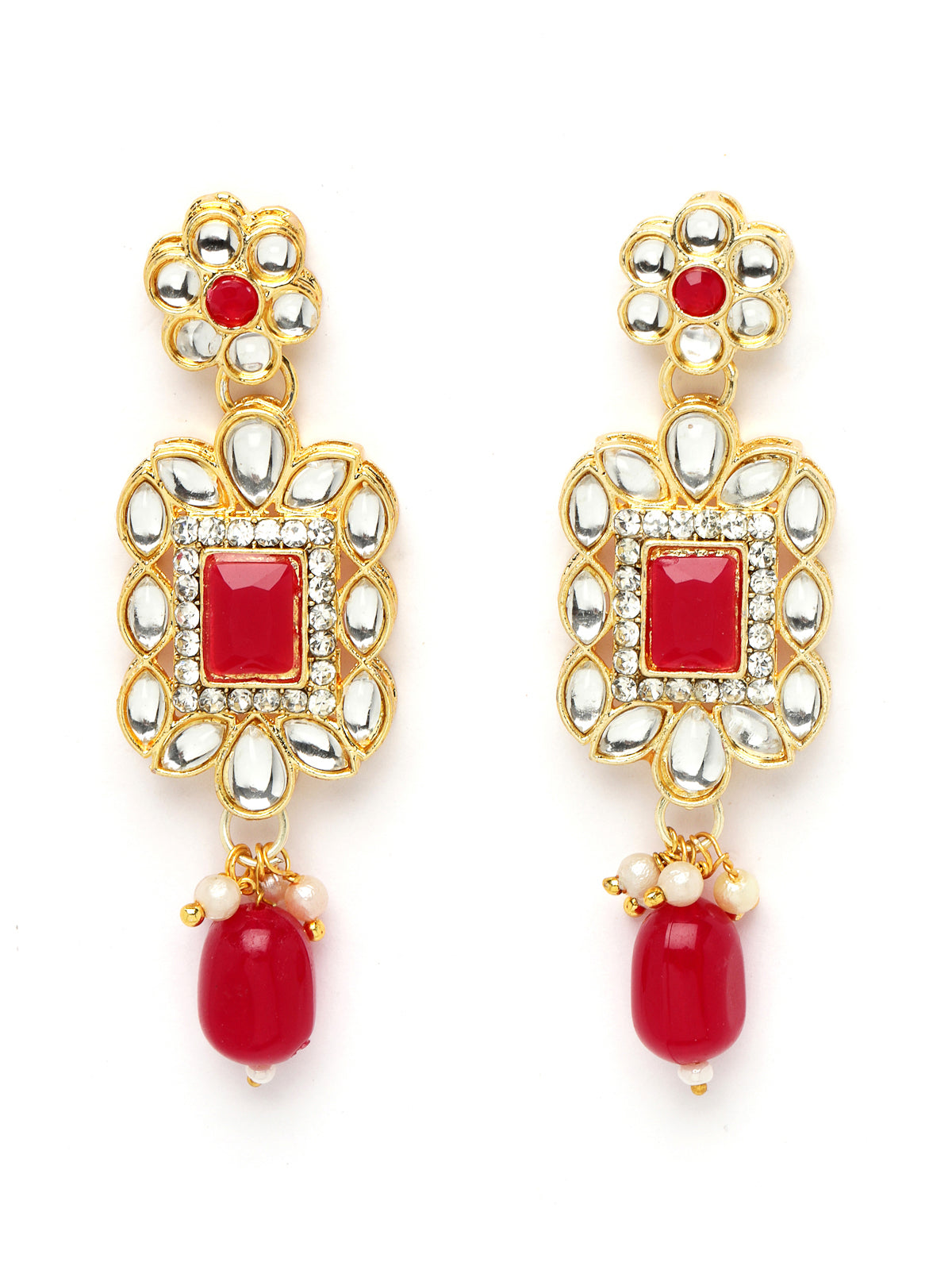 Sukkhi Glitzy Gold Plated Rani Pink AD Stones & Beads Collar Bone Necklace Set With Earring And Maangtika | Jewellery Set For Women (NS105505)