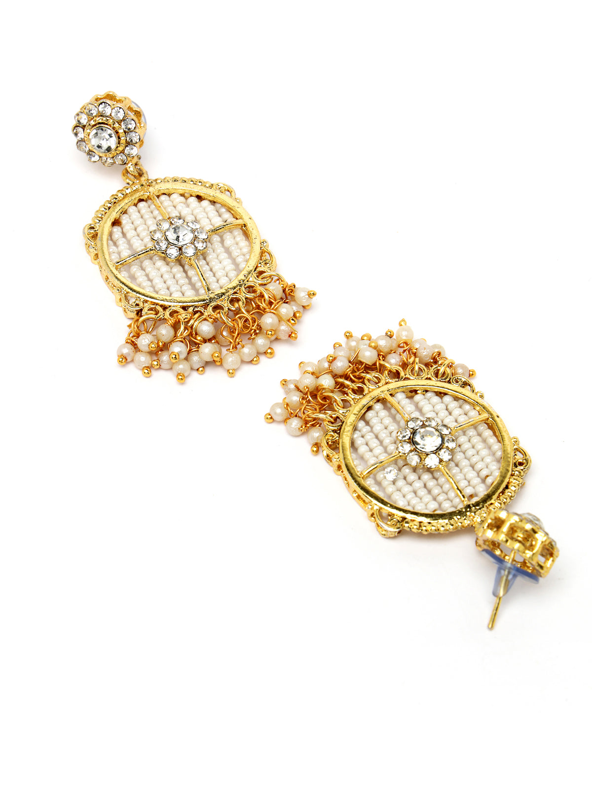 Sukkhi Charming Circular Gold Toned Plated Off White Beads Choker Necklace Set With Earring And Maangtika | Jewellery Set For Women (NS105507)