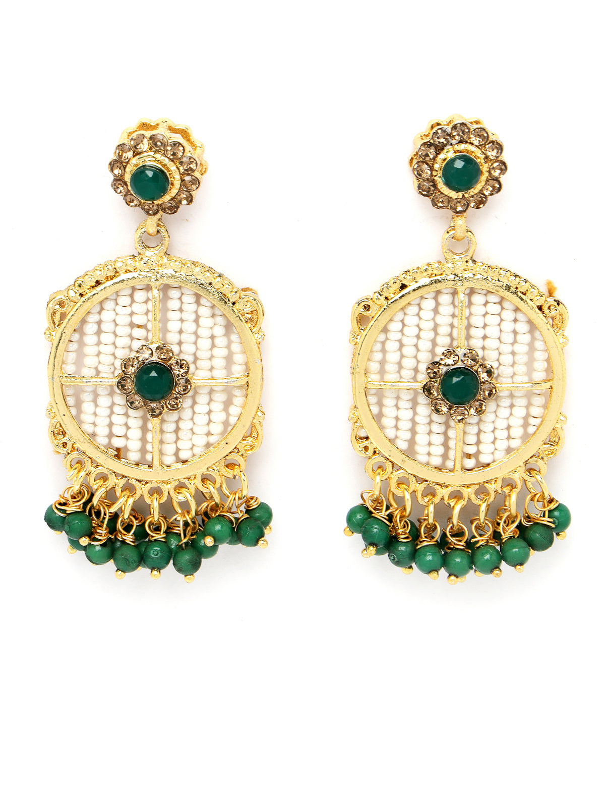 Sukkhi Charming Circular Gold Toned Plated Green Beads Choker Necklace Set With Earring And Maangtika | Jewellery Set For Women (NS105508)