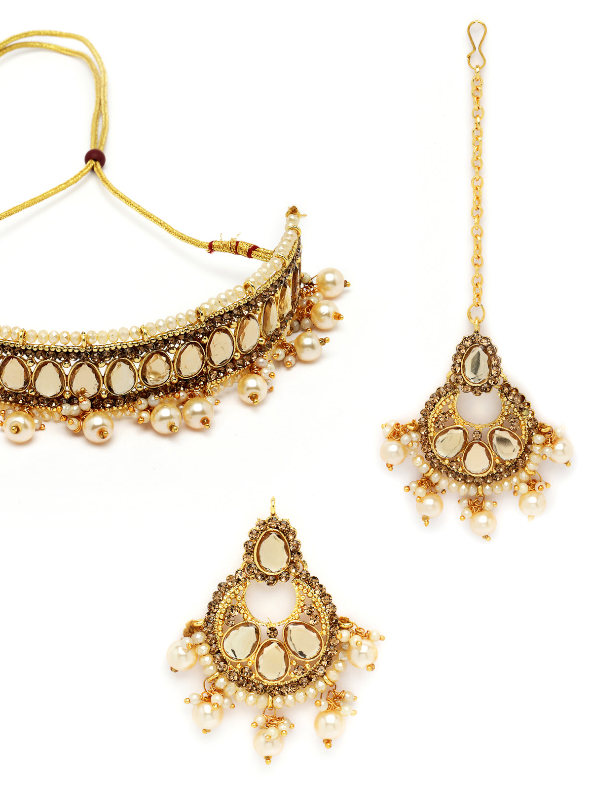 Sukkhi Exciting Gold Plated White Kundan & Beads Choker Necklace Set With Earring And Maangtika | Jewellery Set For Women (NS105510)