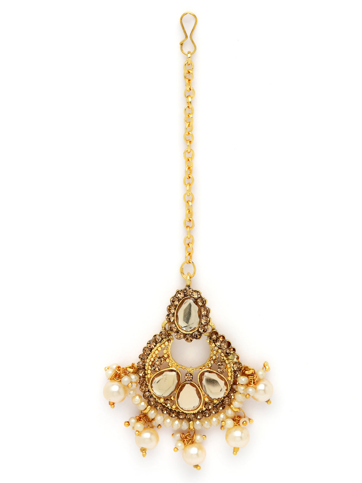 Sukkhi Exciting Gold Plated White Kundan & Beads Choker Necklace Set With Earring And Maangtika | Jewellery Set For Women (NS105510)